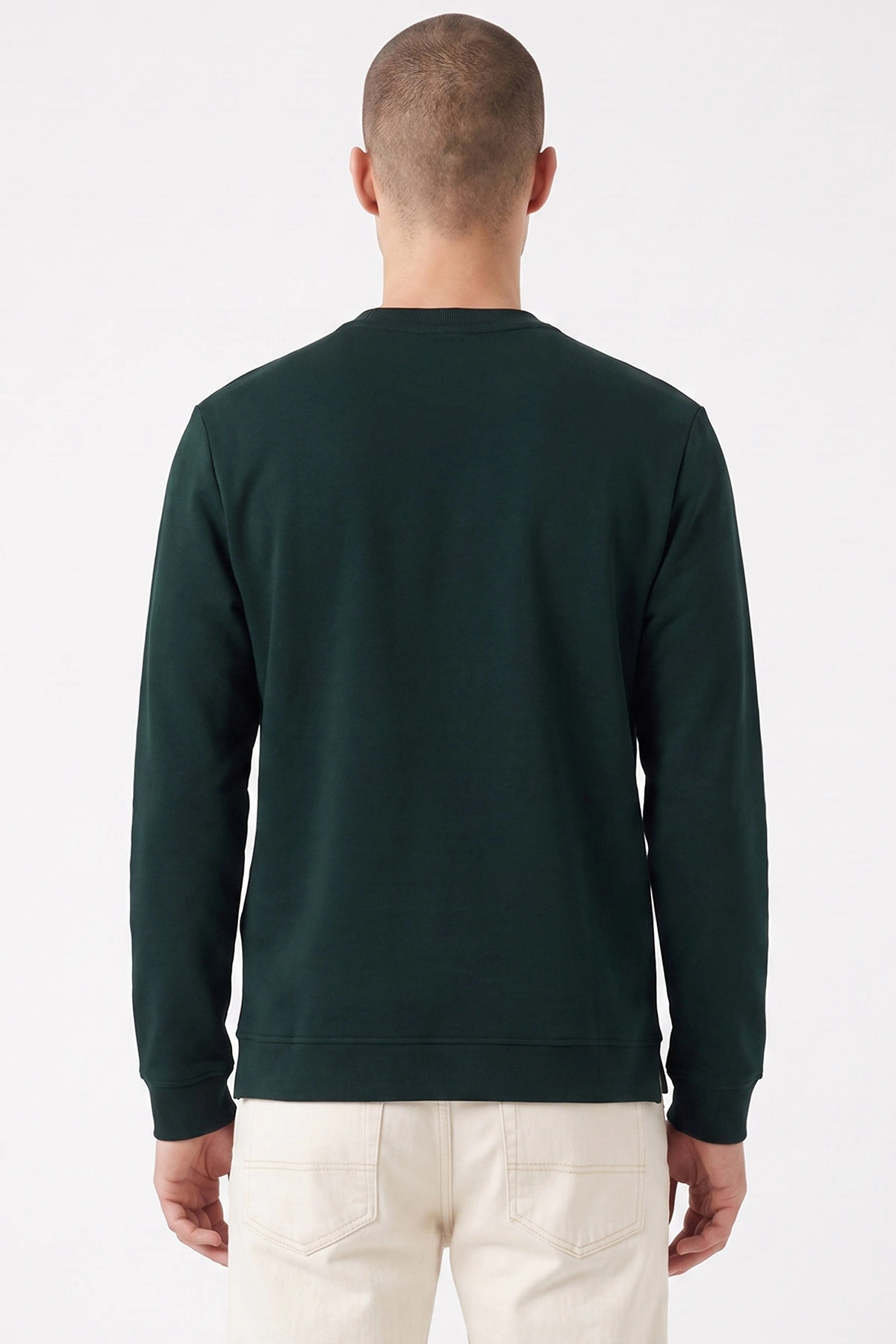Zümrüt Yeşili Bisiklet Yaka Kabartma Detaylı Erkek Sweatshirt 482801
