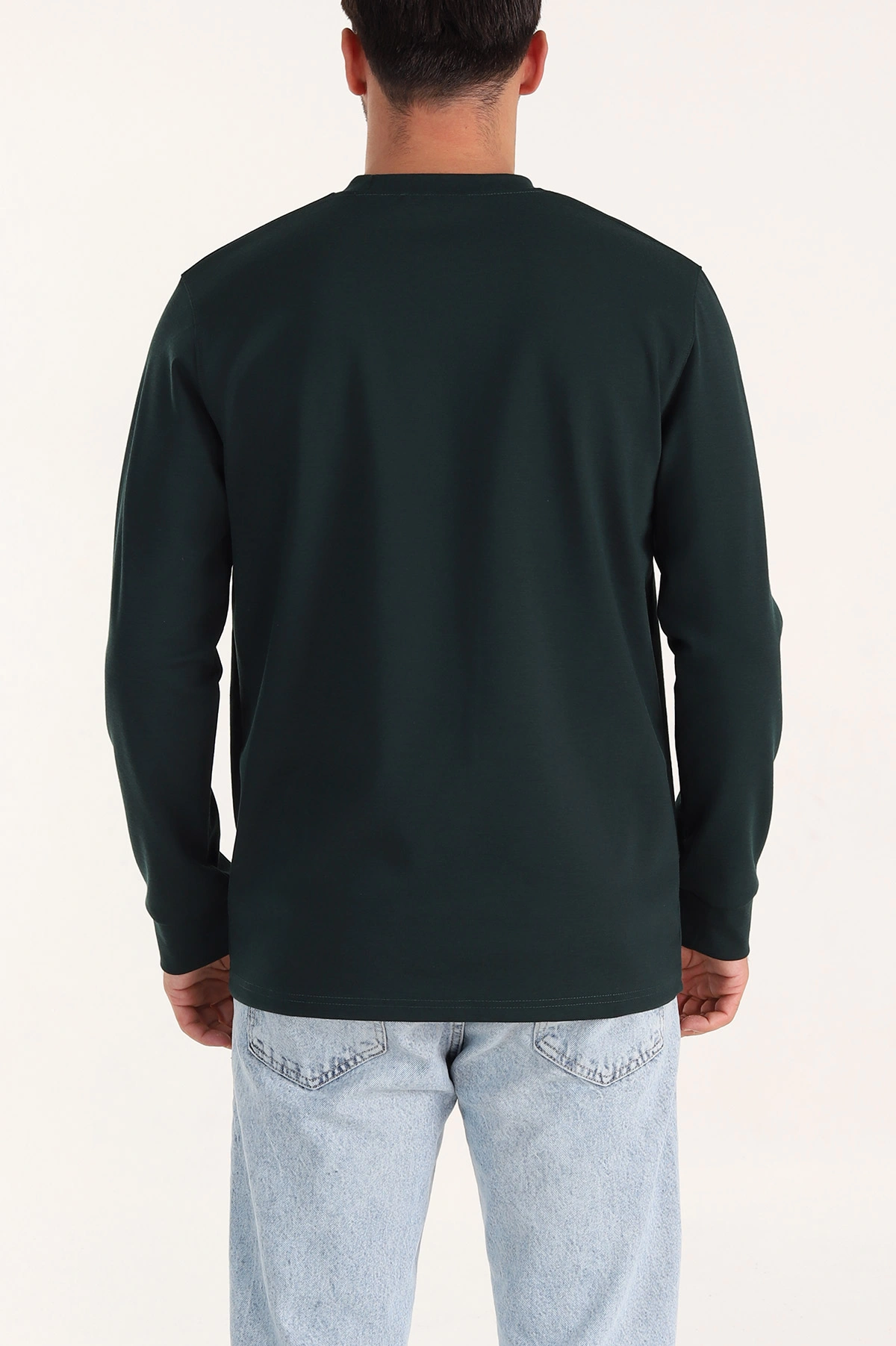 Zümrüt Yeşili Bisiklet Yaka Uzun Kollu Erkek Sweatshirt 396898