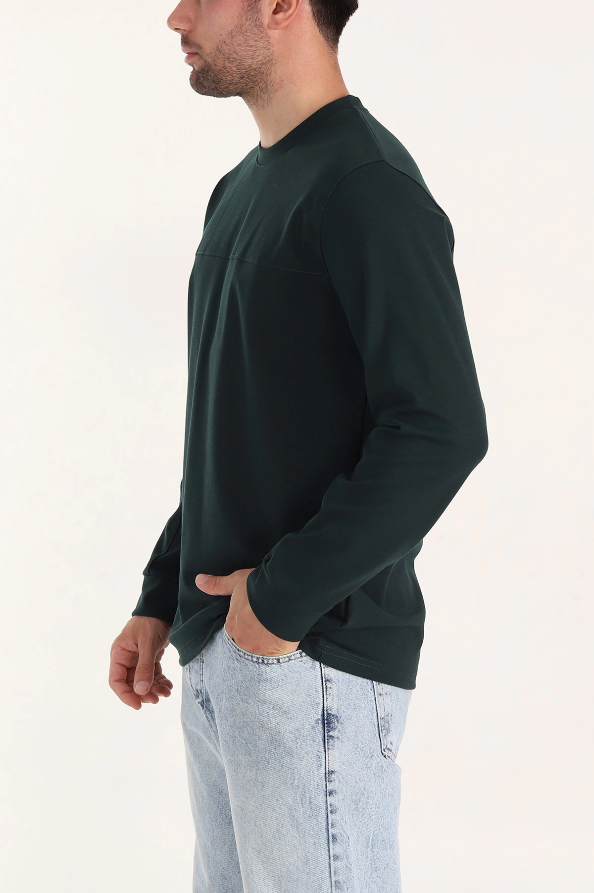 Zümrüt Yeşili Bisiklet Yaka Uzun Kollu Erkek Sweatshirt 396898