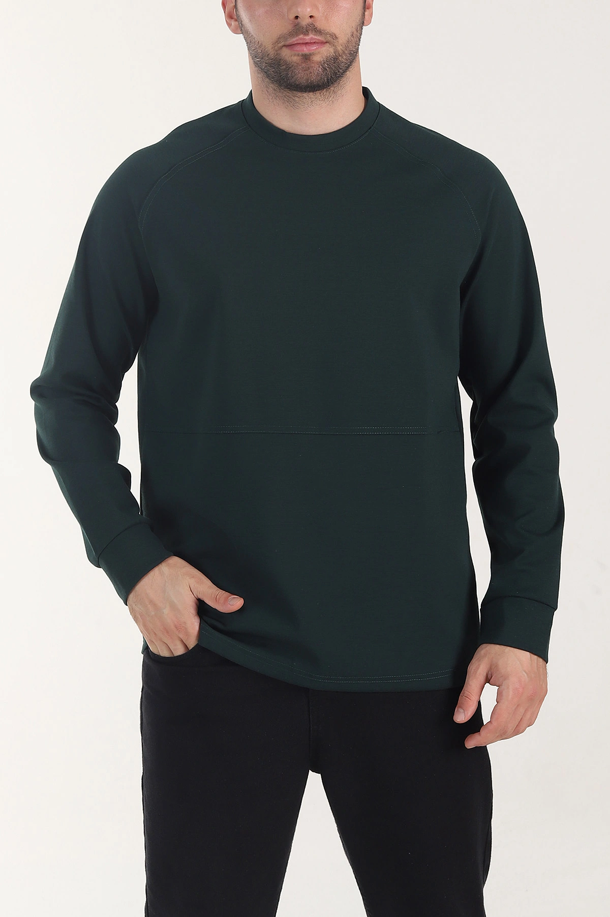 Zümrüt Yeşili Bisiklet Yaka Uzun Kollu Erkek Sweatshirt 408025