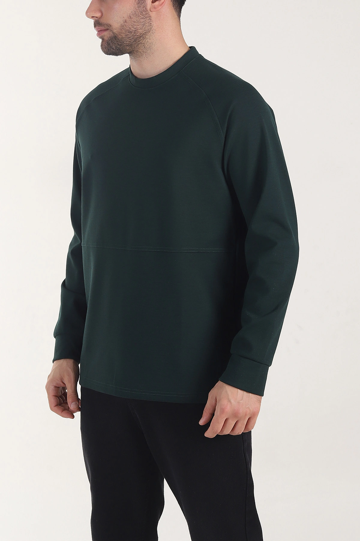 Zümrüt Yeşili Bisiklet Yaka Uzun Kollu Erkek Sweatshirt 408025