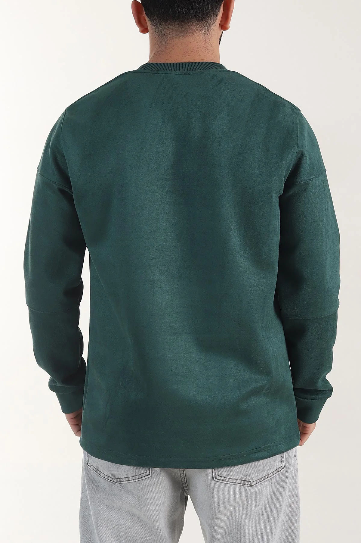 Zümrüt Yeşili Bisiklet Yaka Yazı Detaylı Erkek Sweatshirt 404791