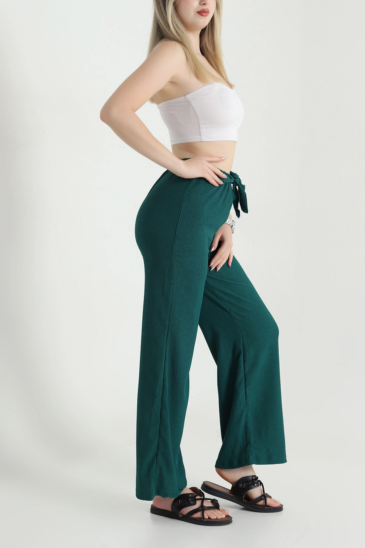 Zümrüt Yeşili Bürümcük Cepsiz Kadın Pantolon 469943