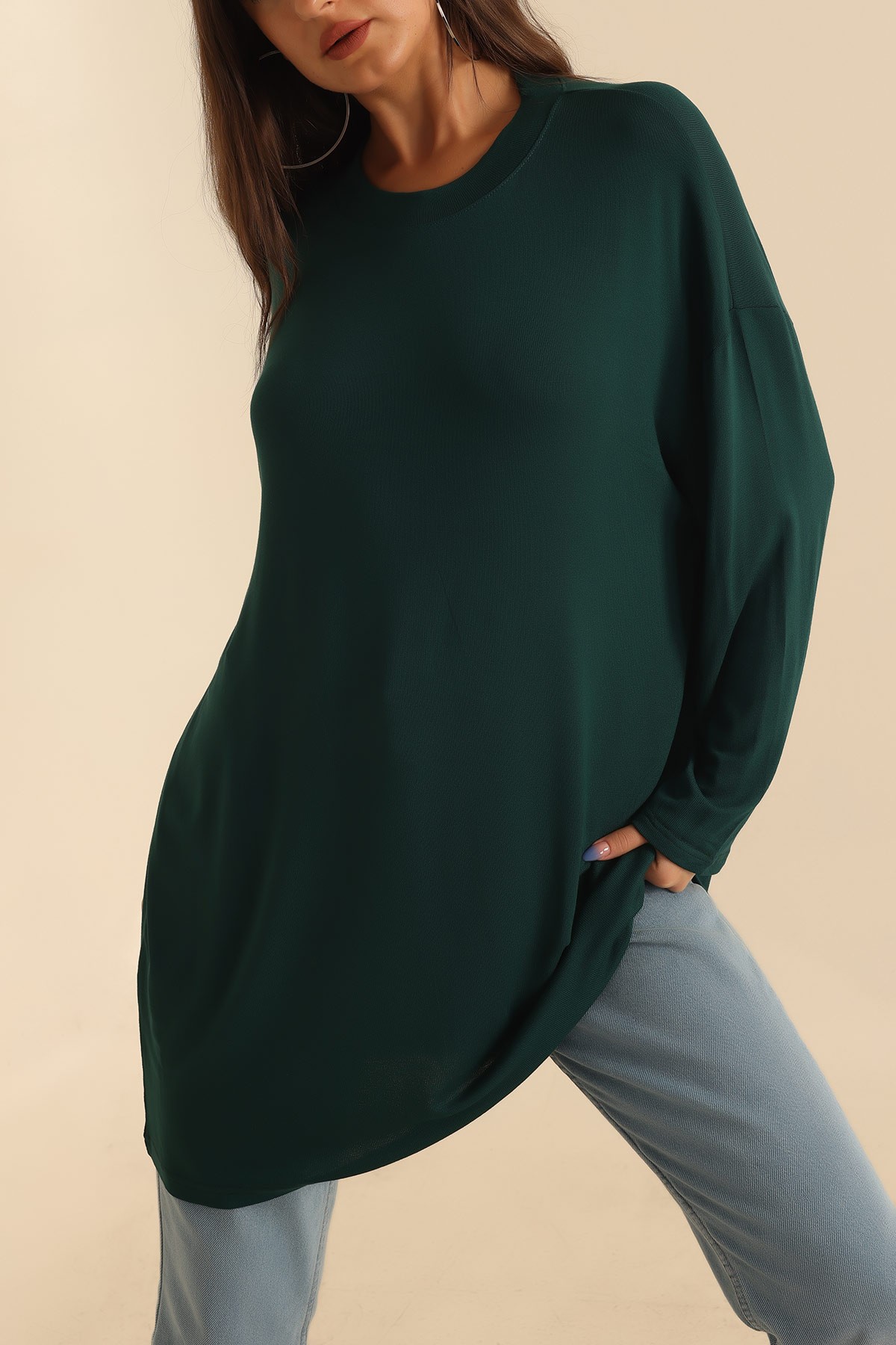 Zümrüt Yeşili Çilek Kumaş Tunik 204120