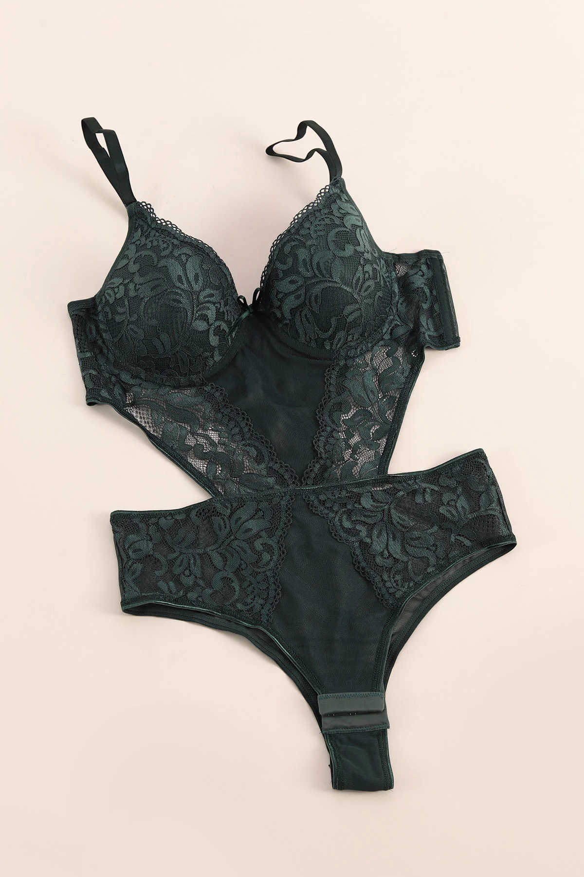 Zümrüt Yeşili Dantel İşlemeli Destekli Bodysuit 417269