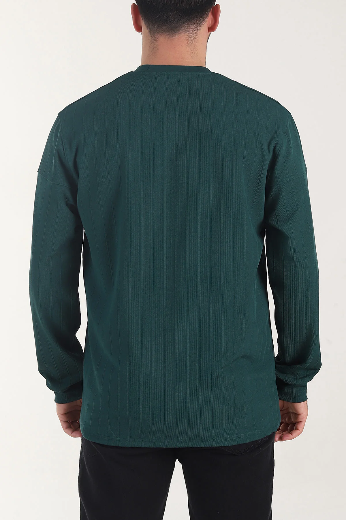 Zümrüt Yeşili Fitilli Nakışlı Bisiklet Yaka Erkek Sweatshirt 408031