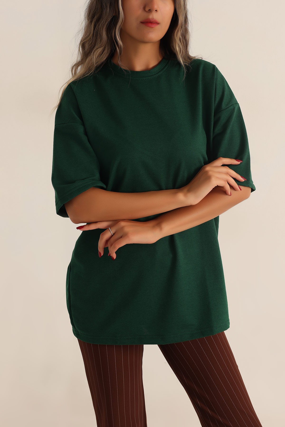 Zümrüt Yeşili İki İp Oversize Tişört 193603