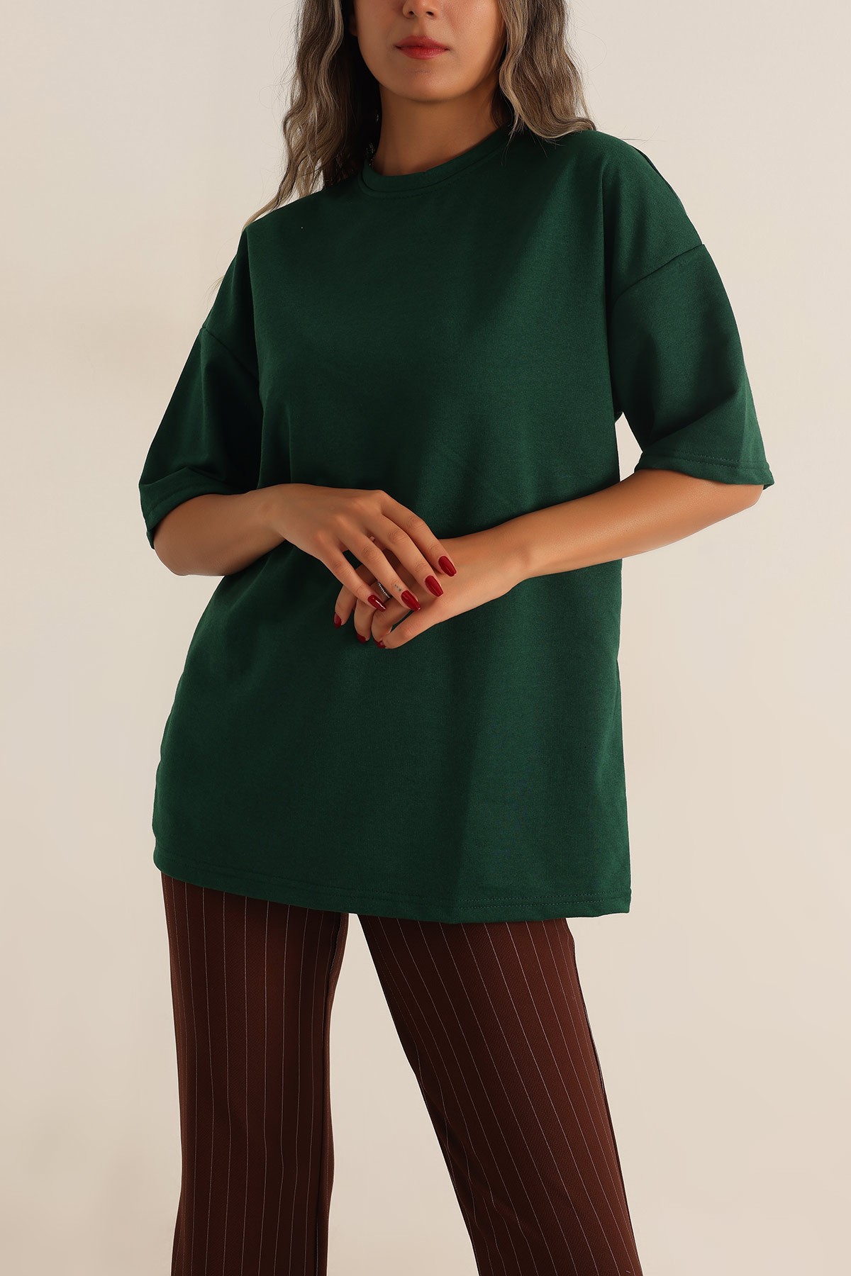 Zümrüt Yeşili İki İp Oversize Tişört 193603