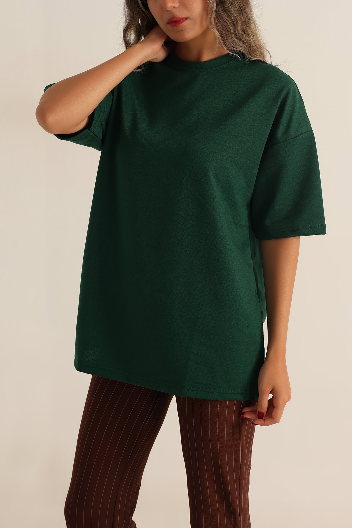 Zümrüt Yeşili İki İp Oversize Tişört 193603