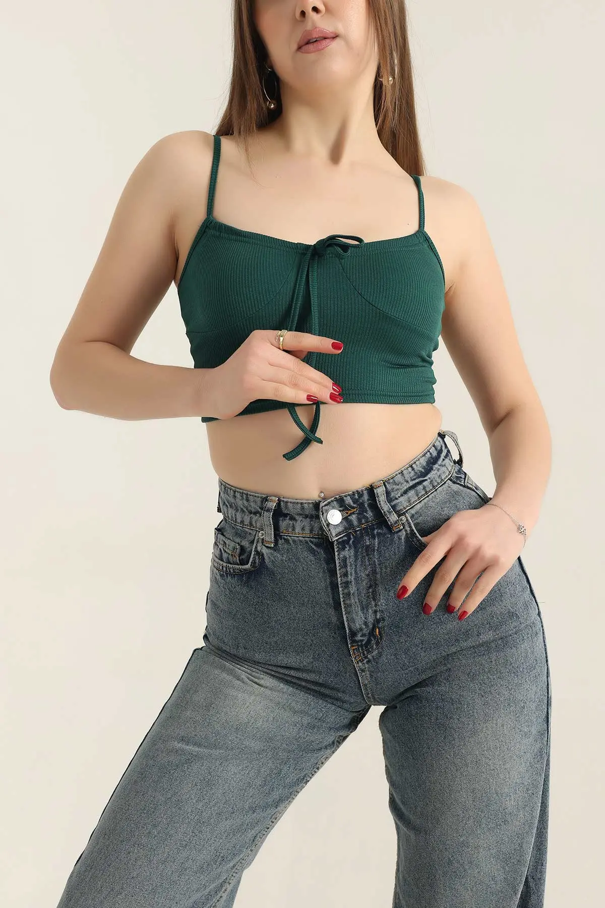 Zümrüt Yeşili Krinkıl İp Askılı Bluz 337383