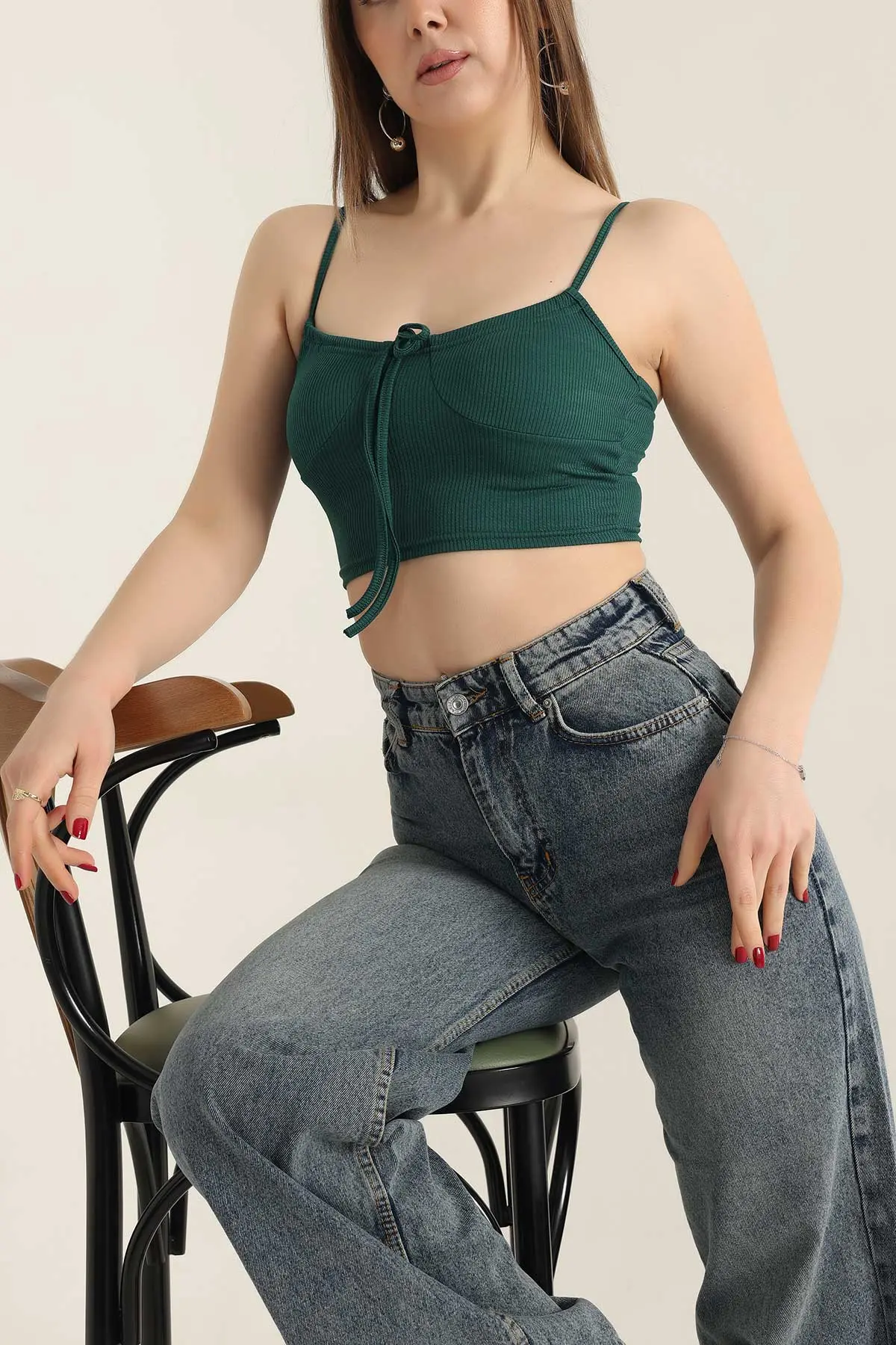 Zümrüt Yeşili Krinkıl İp Askılı Bluz 337383