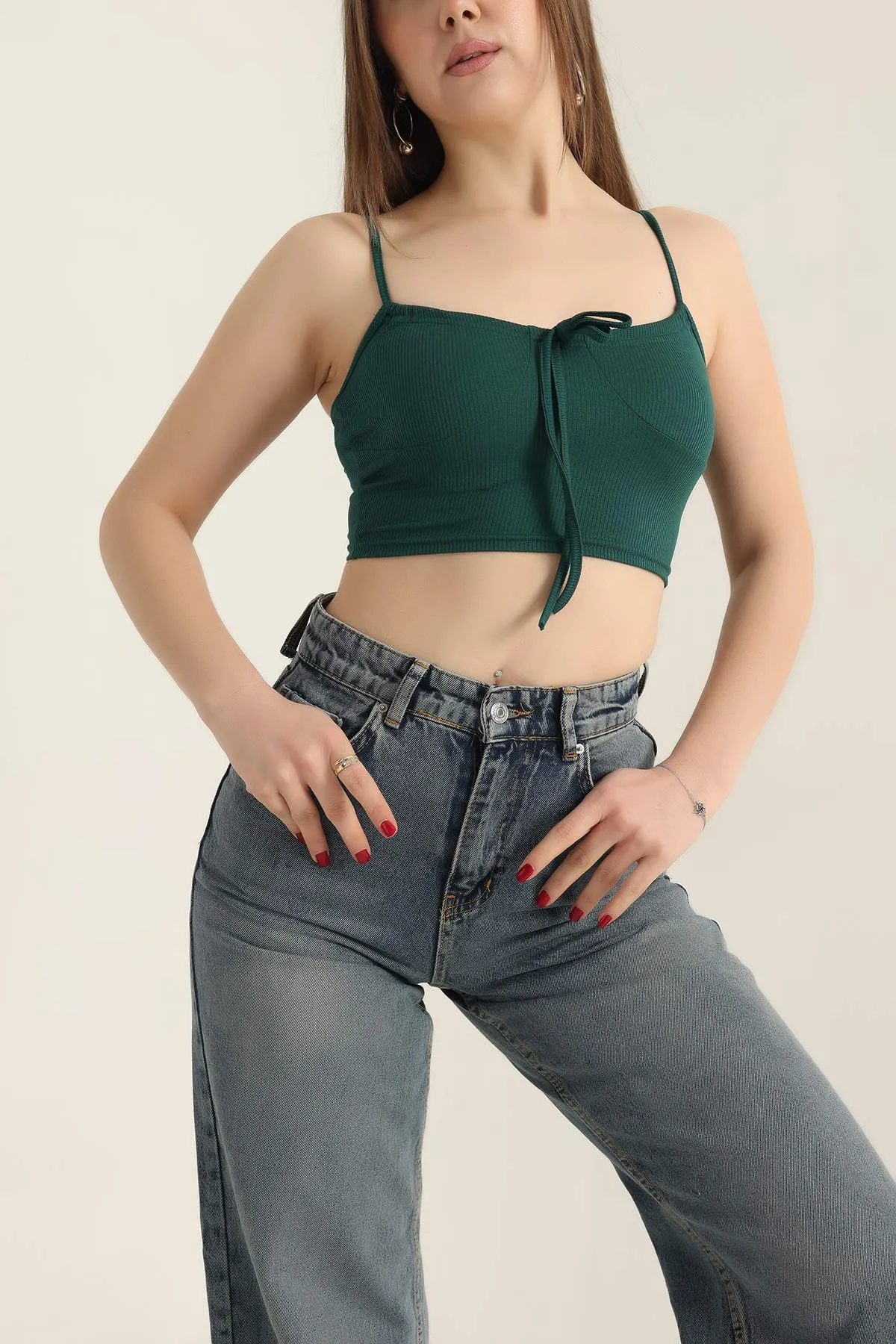 Zümrüt Yeşili Krinkıl İp Askılı Bluz 337383