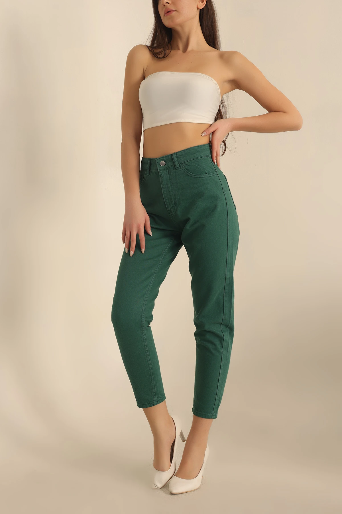 Zümrüt Yeşili Mom Kadın Kot Pantolon 229157