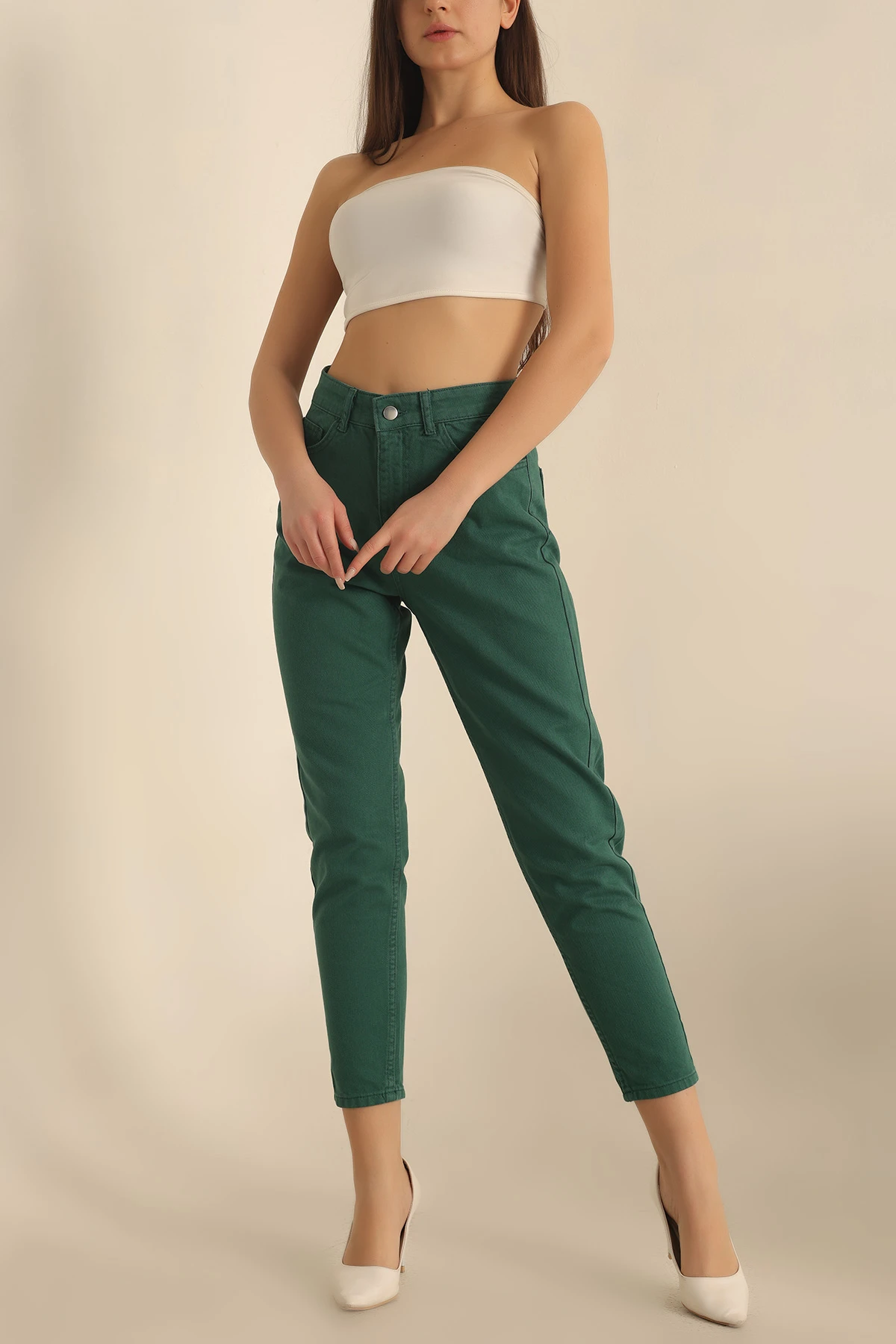 Zümrüt Yeşili Mom Kadın Kot Pantolon 229157