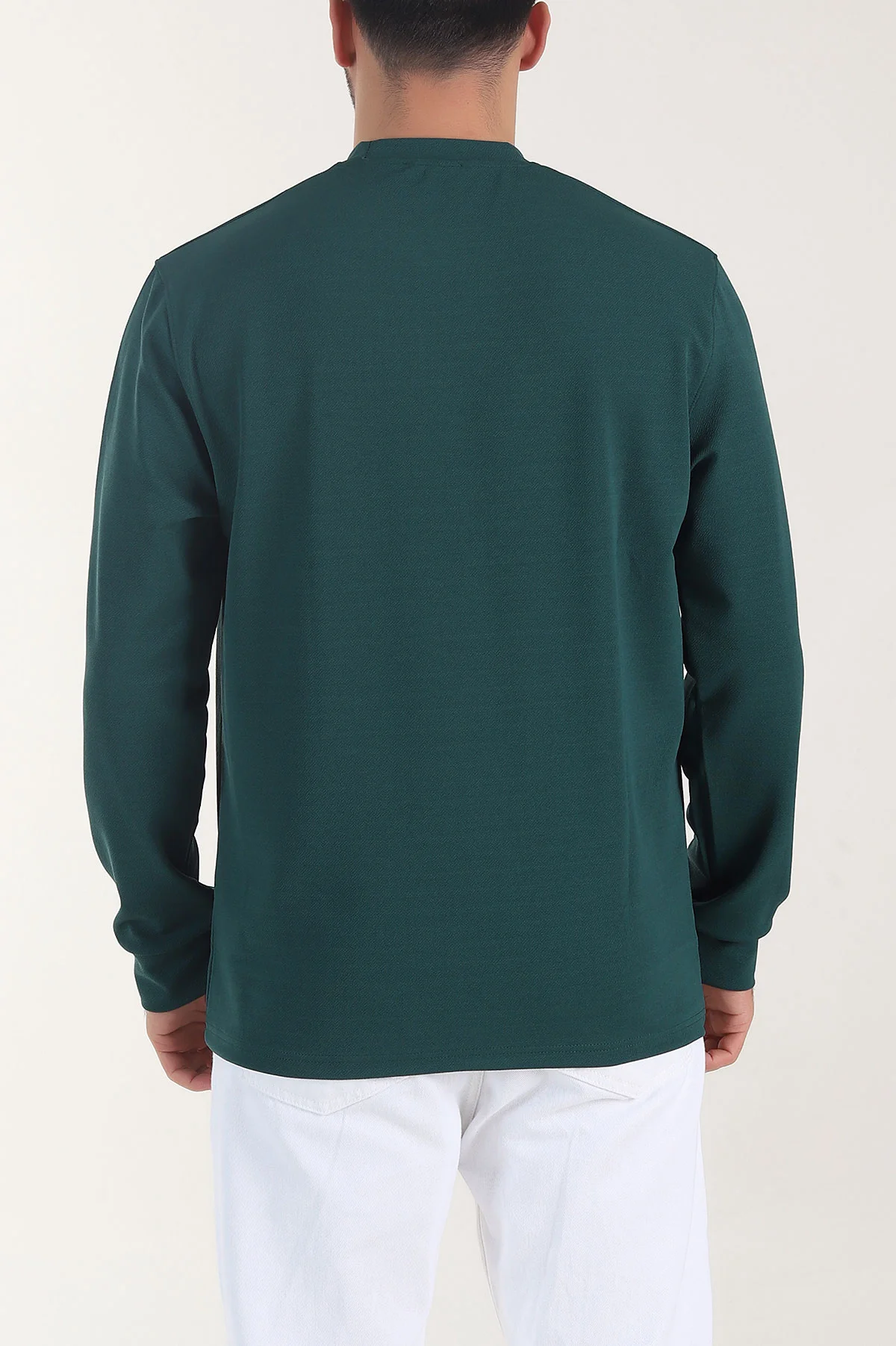 Zümrüt Yeşili Nakış Detaylı Bisiklet Yaka Erkek Sweatshirt 408005