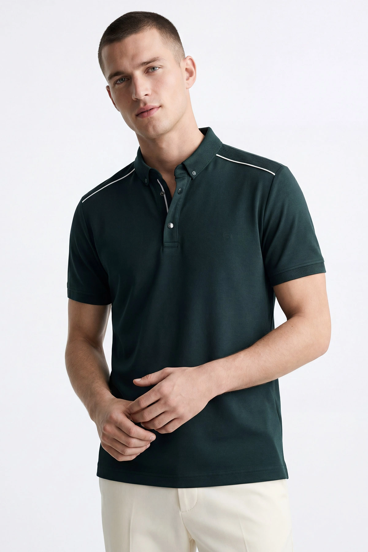 Zümrüt Yeşili Osyho Kumaş Polo Yaka Erkek Tişört 433114