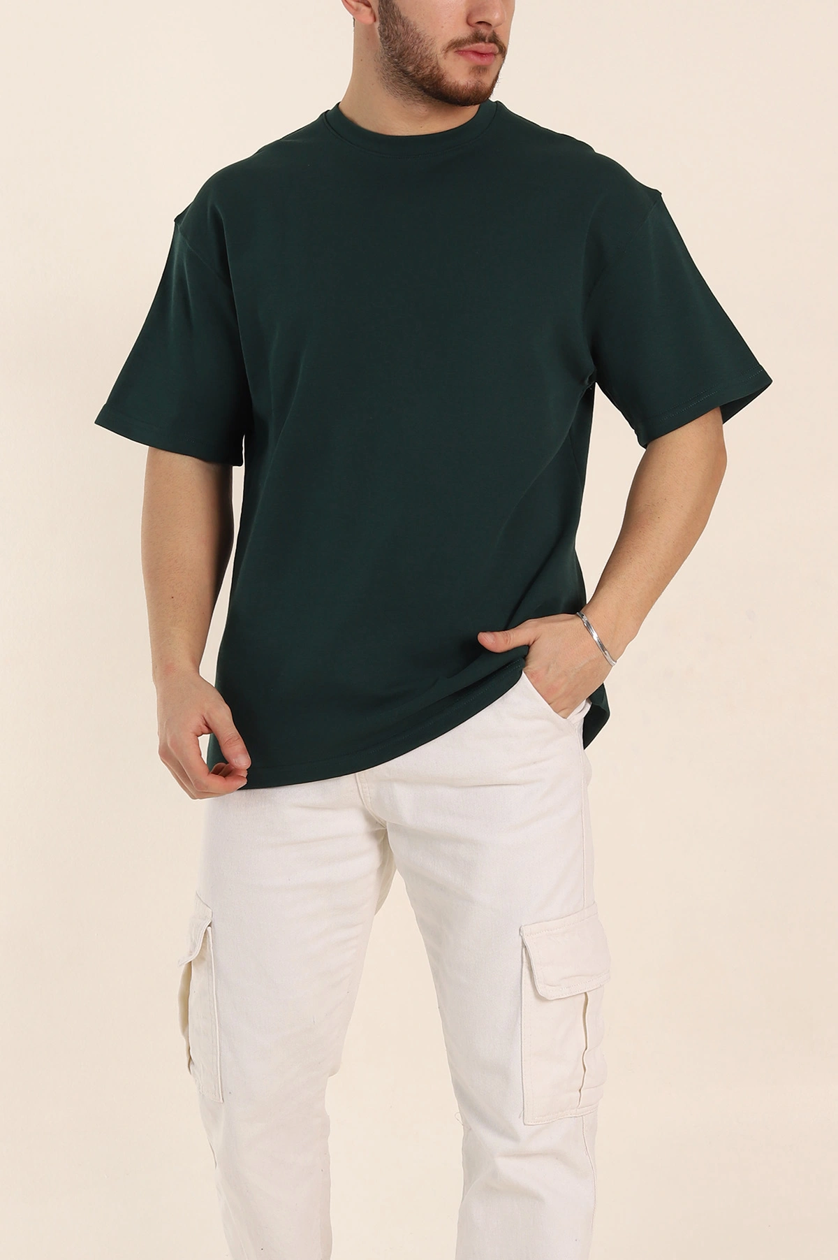 Zümrüt Yeşili Oversize Double Face Kumaş Basic Erkek Tişört 340524