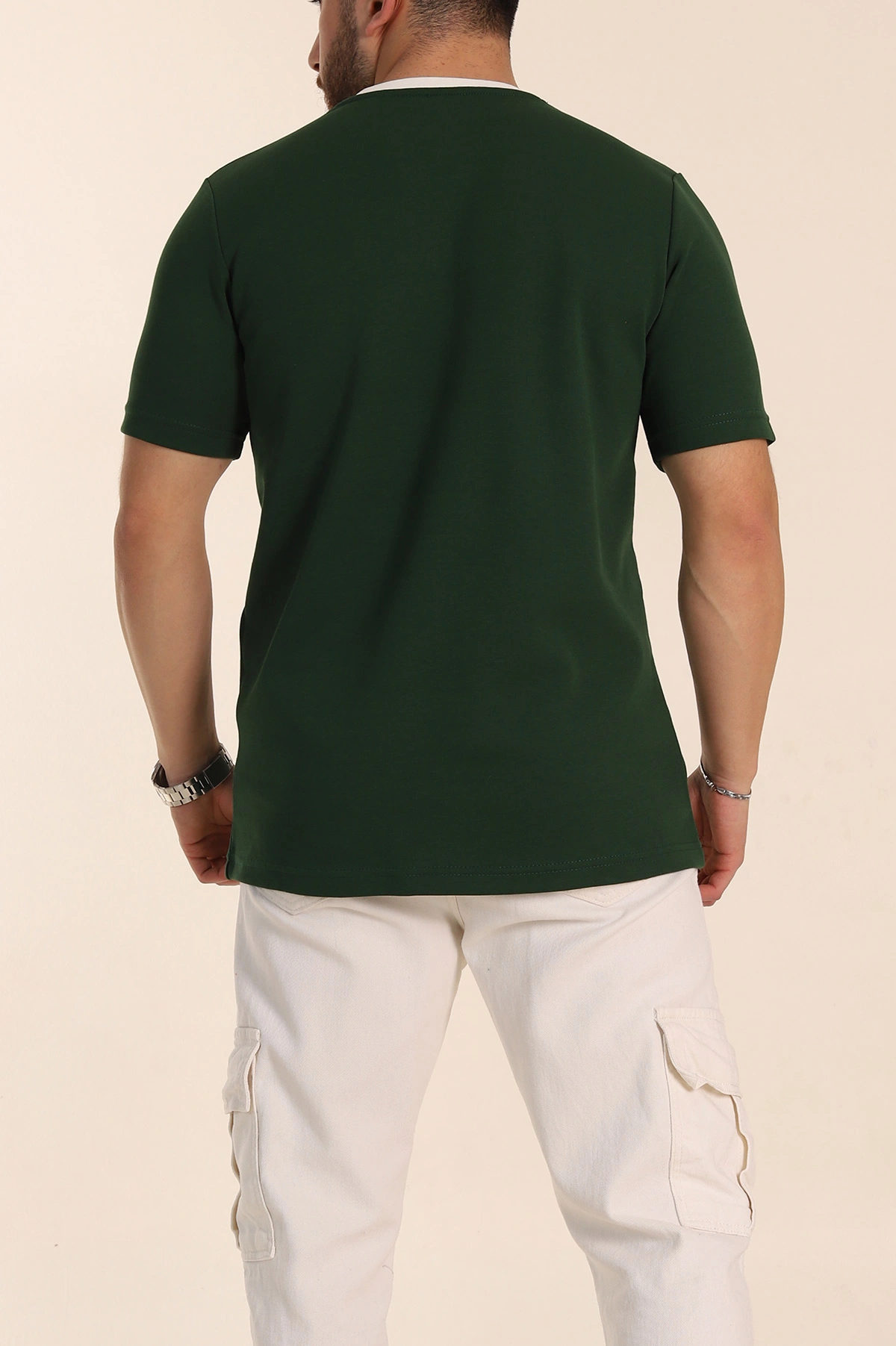 Zümrüt Yeşili Oversize İnterlok Kumaş Kabartma Yazı Detaylı Erkek Tişört 353348
