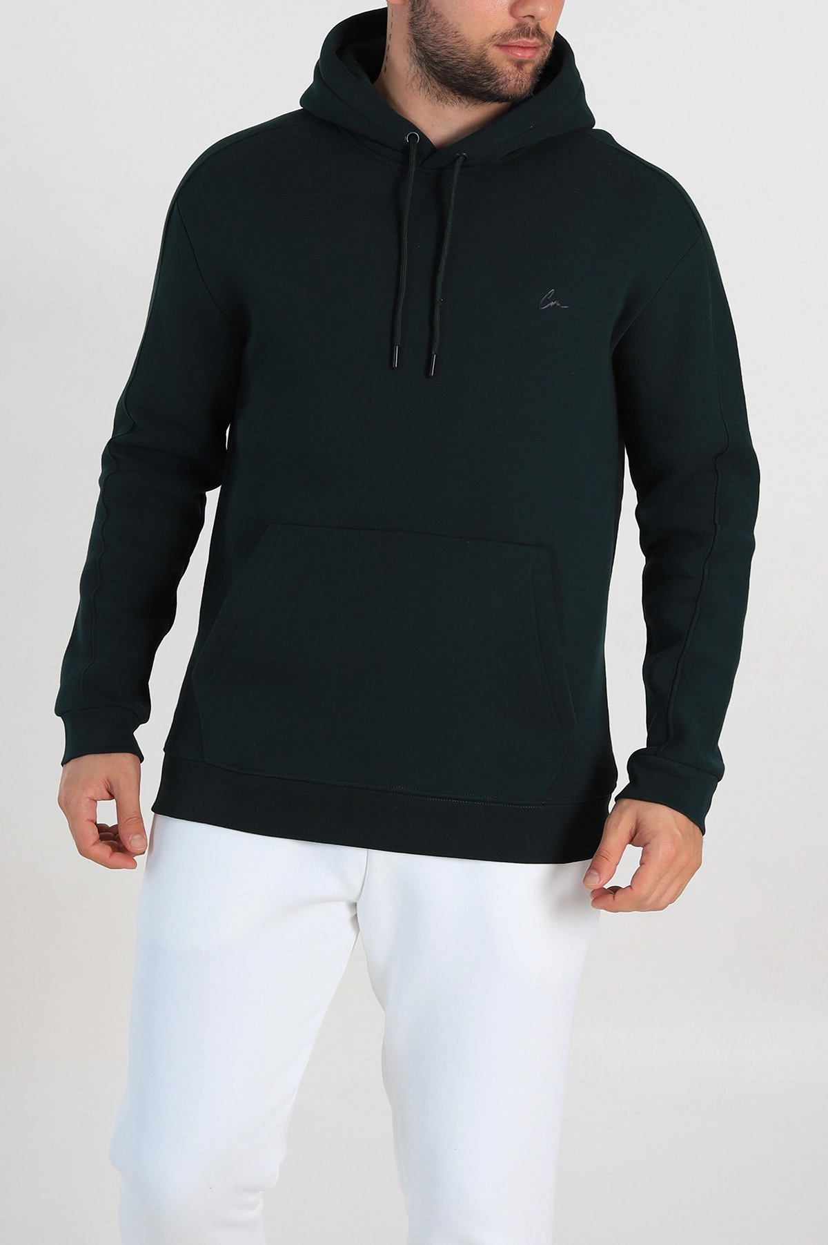 Zümrüt Yeşili Oversize Üç İp Şardonlu Kapüşonlu Sweatshirt 300916