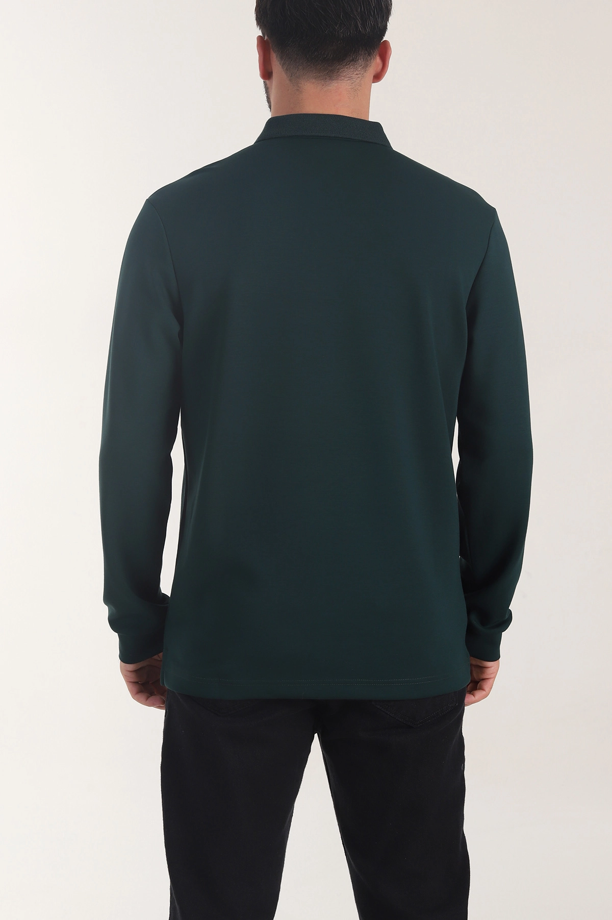 Zümrüt Yeşili Oysho Kumaş Düğmeli Polo Yaka Erkek Sweatshirt 406020