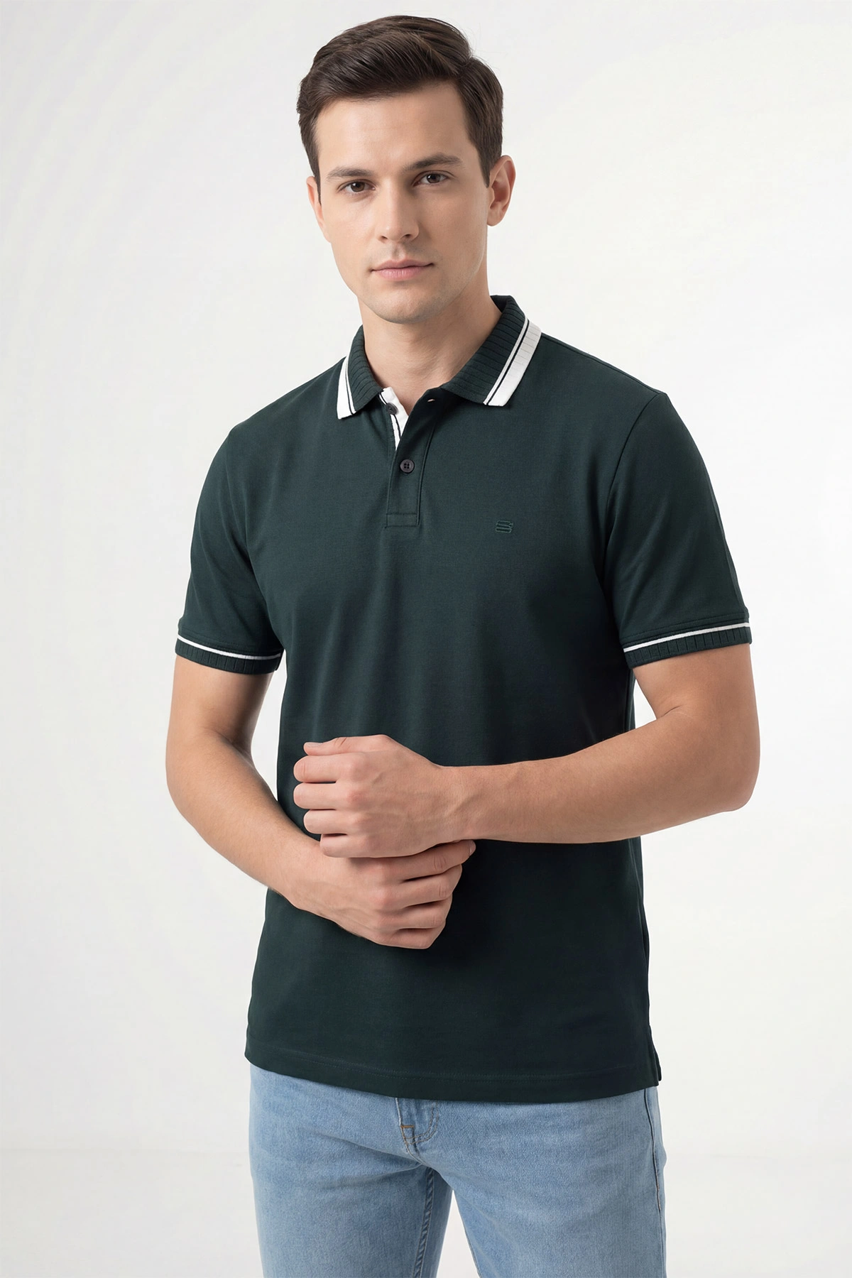 Zümrüt Yeşili Oysho Kumaş Polo Yaka Erkek Tişört 447826