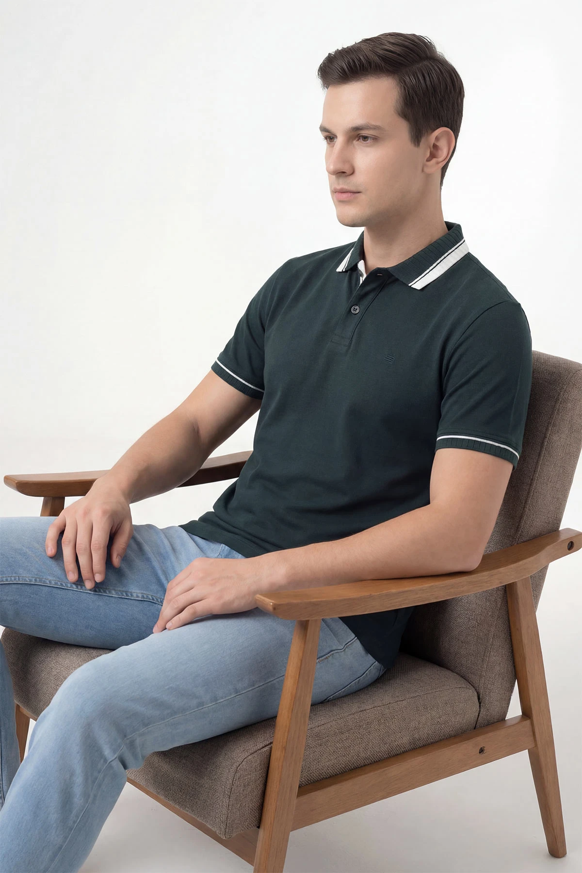 Zümrüt Yeşili Oysho Kumaş Polo Yaka Erkek Tişört 447826