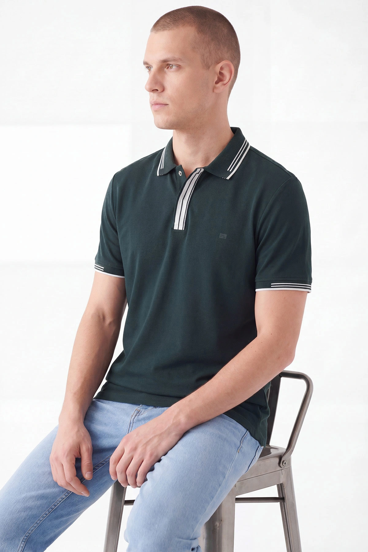 Zümrüt Yeşili Oysho Kumaş Polo Yaka Erkek Tişört 462536