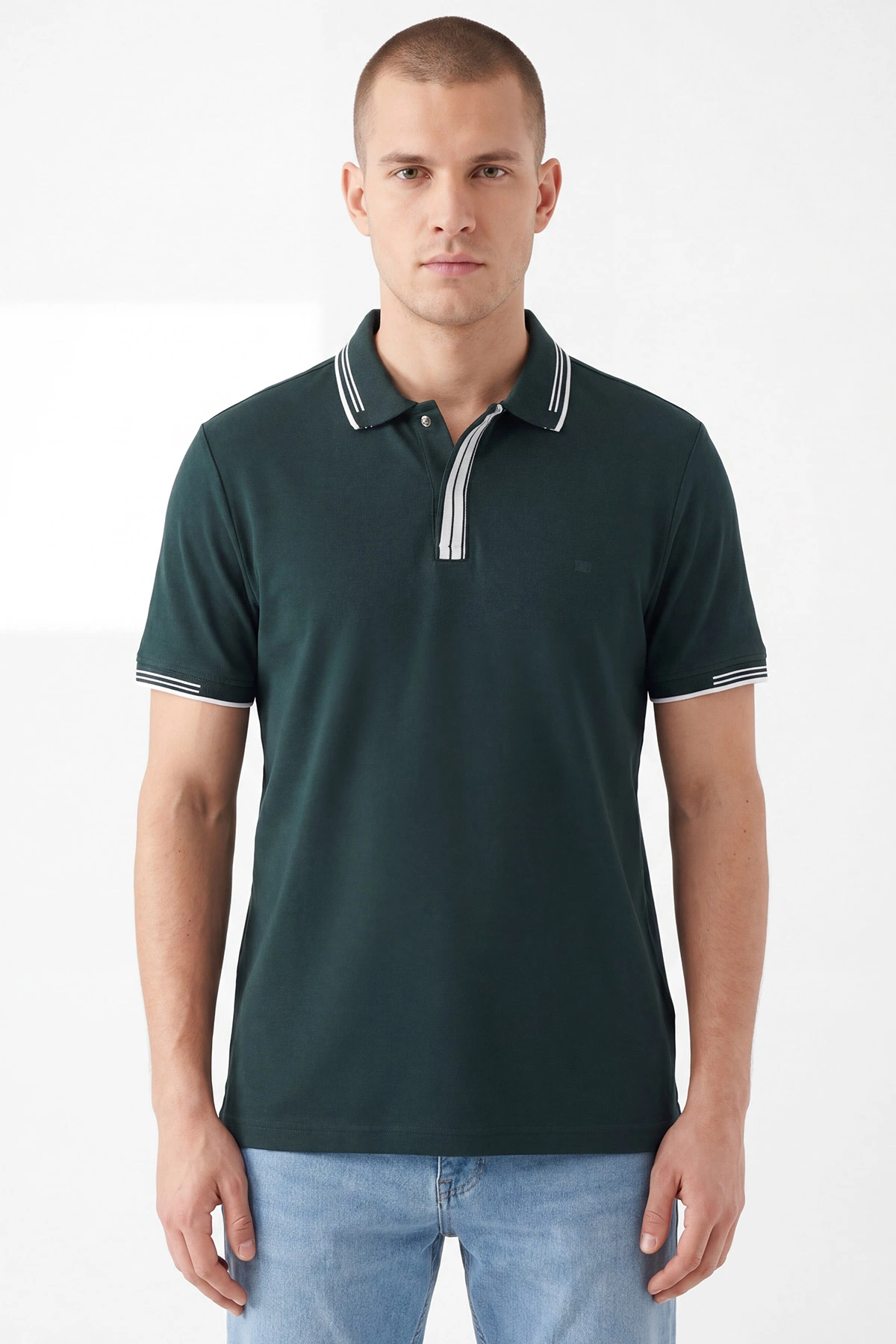Zümrüt Yeşili Oysho Kumaş Polo Yaka Erkek Tişört 462536