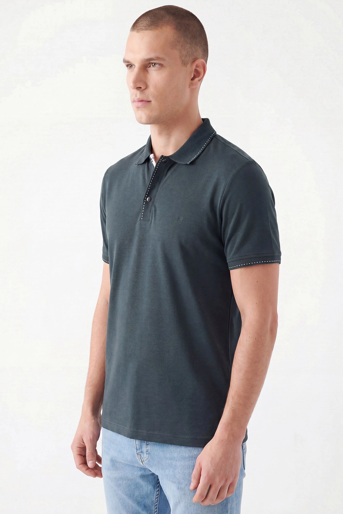 Zümrüt Yeşili Oysho Kumaş Polo Yaka Erkek Tişört 467579