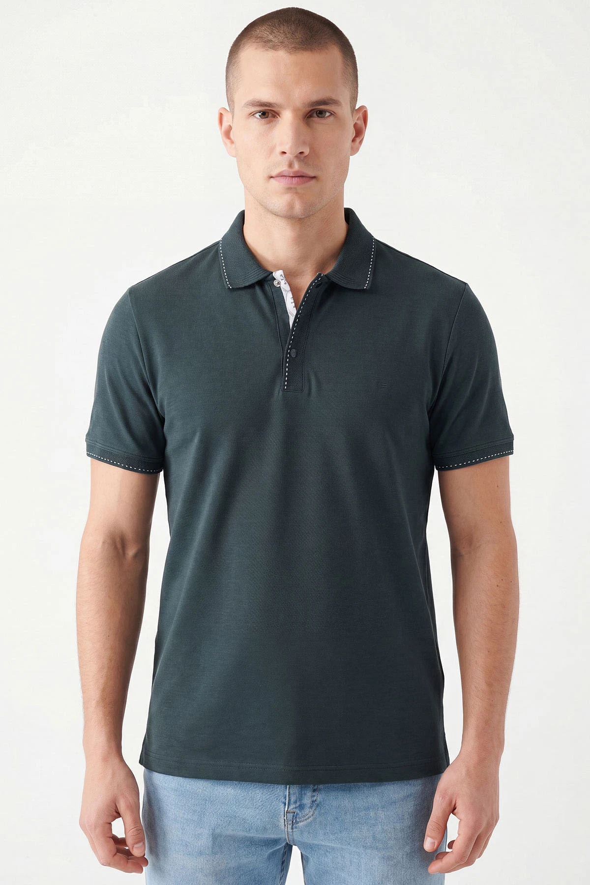 Zümrüt Yeşili Oysho Kumaş Polo Yaka Erkek Tişört 467579