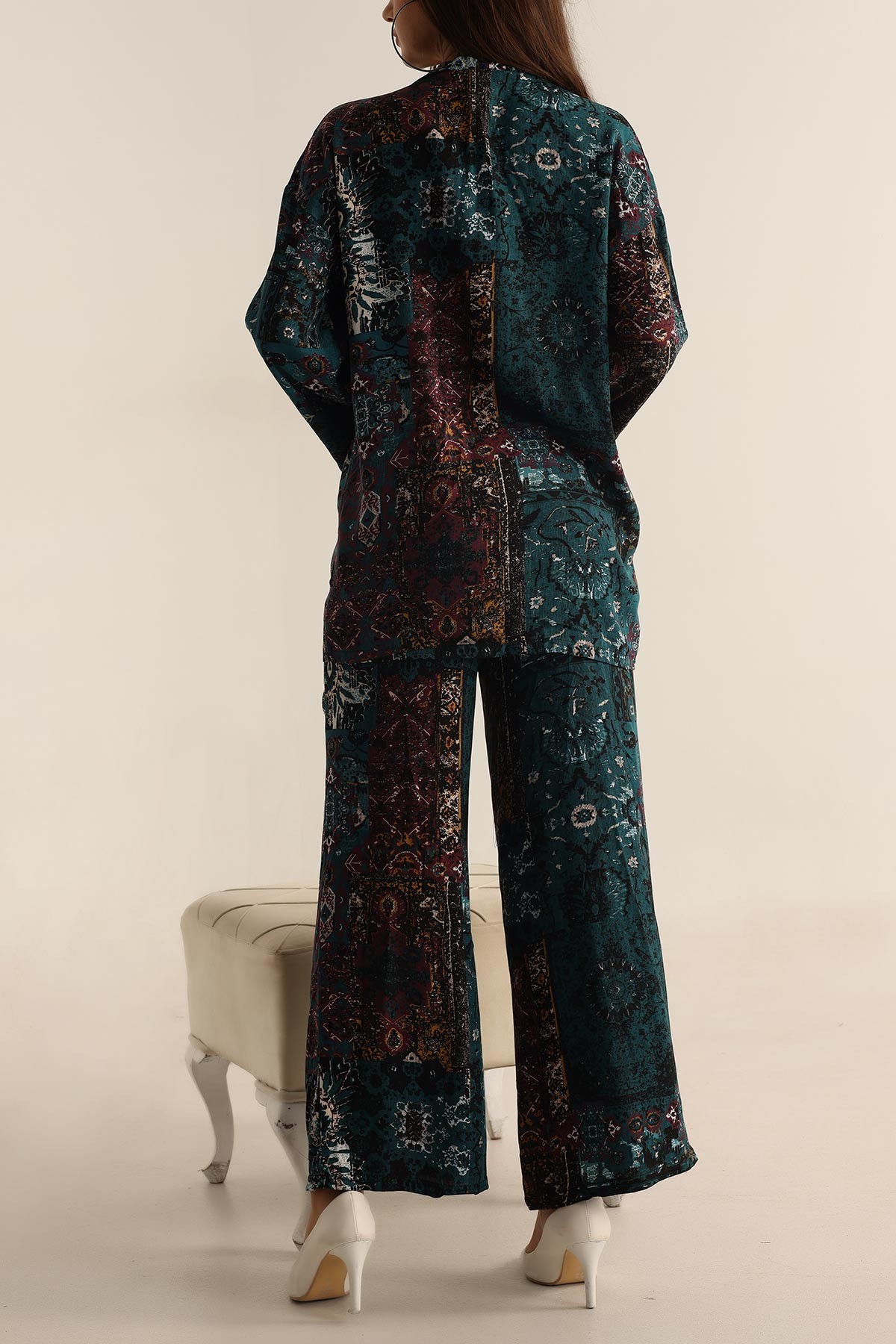 Zümrüt Yeşili Pantolon Kimono Dokuma İkili Takım 196945