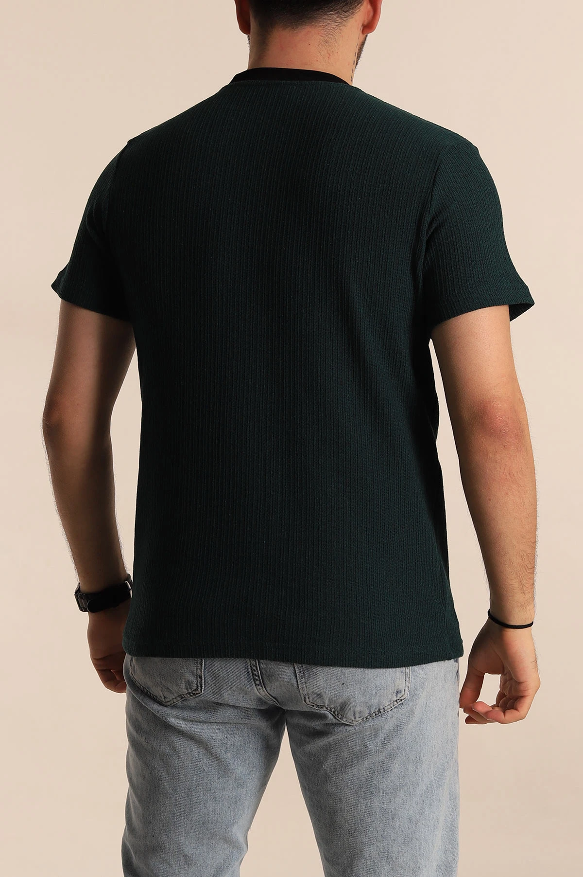 Zümrüt Yeşili Regular Fit Cep Detaylı Triko Örme Erkek Tişört 268379