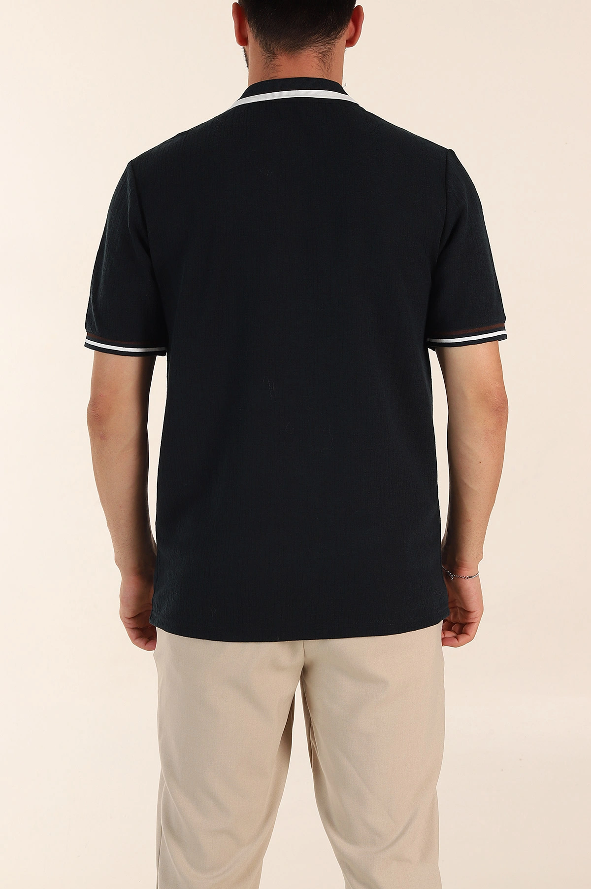 Zümrüt Yeşili Regular Fit Dokulu Fermuarlı Polo Yaka Erkek Triko Tişört 370054