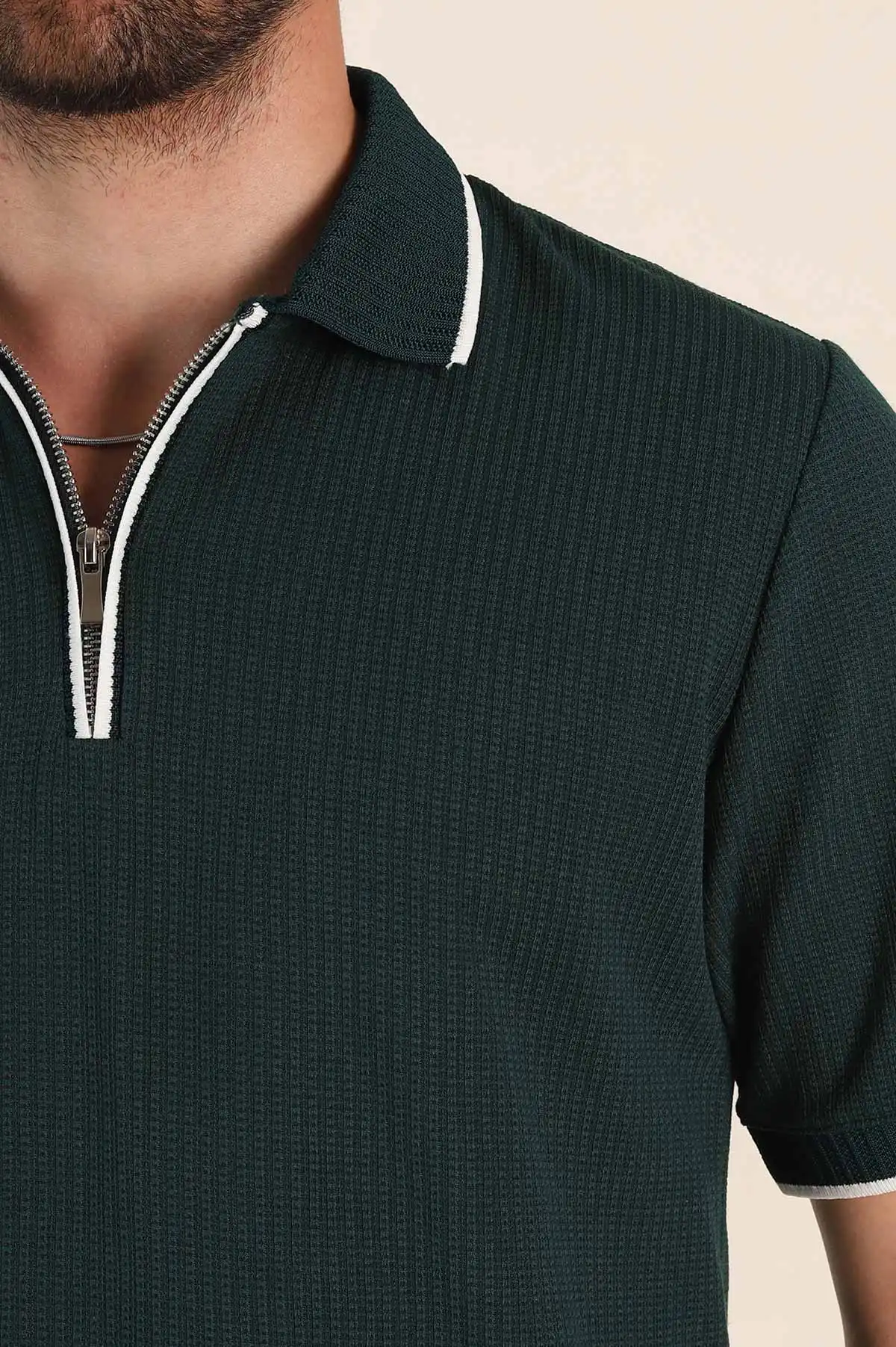 Zümrüt Yeşili Regular Fit Dokulu Polo Yaka Erkek Triko Tişört 369368