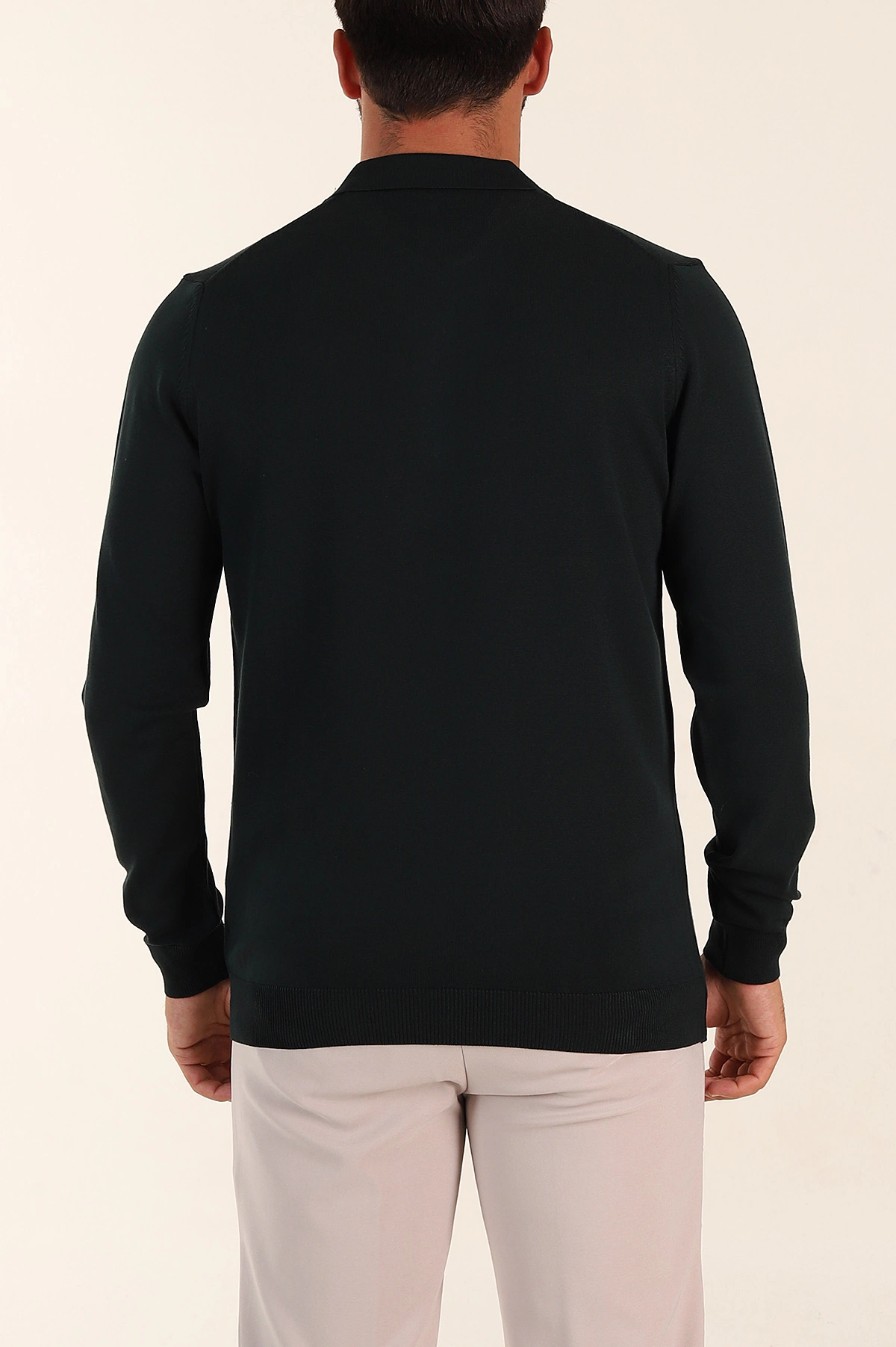 Zümrüt Yeşili Regular Fit Fermuarlı Polo Yaka Uzun Kollu Triko 393299