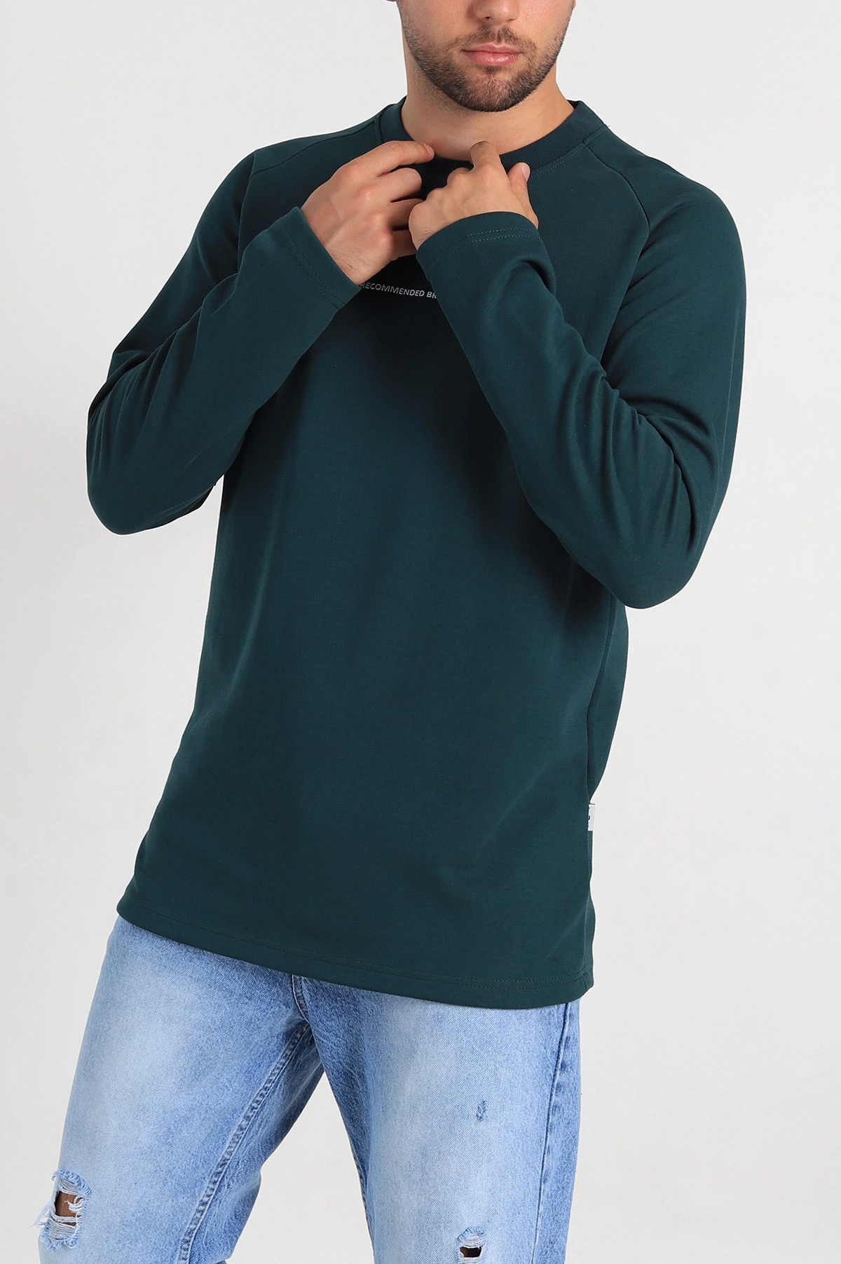 Zümrüt Yeşili Regular Fit Kabartma Baskılı Erkek Sweatshirt 305847