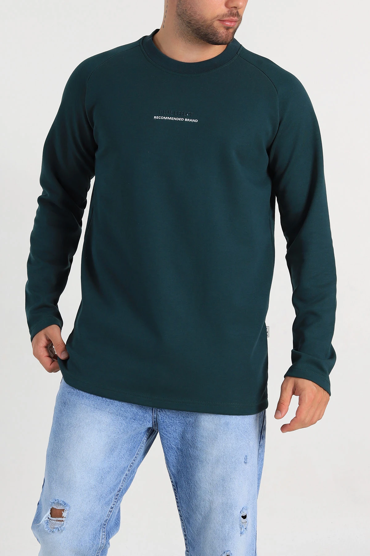 Zümrüt Yeşili Regular Fit Kabartma Baskılı Erkek Sweatshirt 305847
