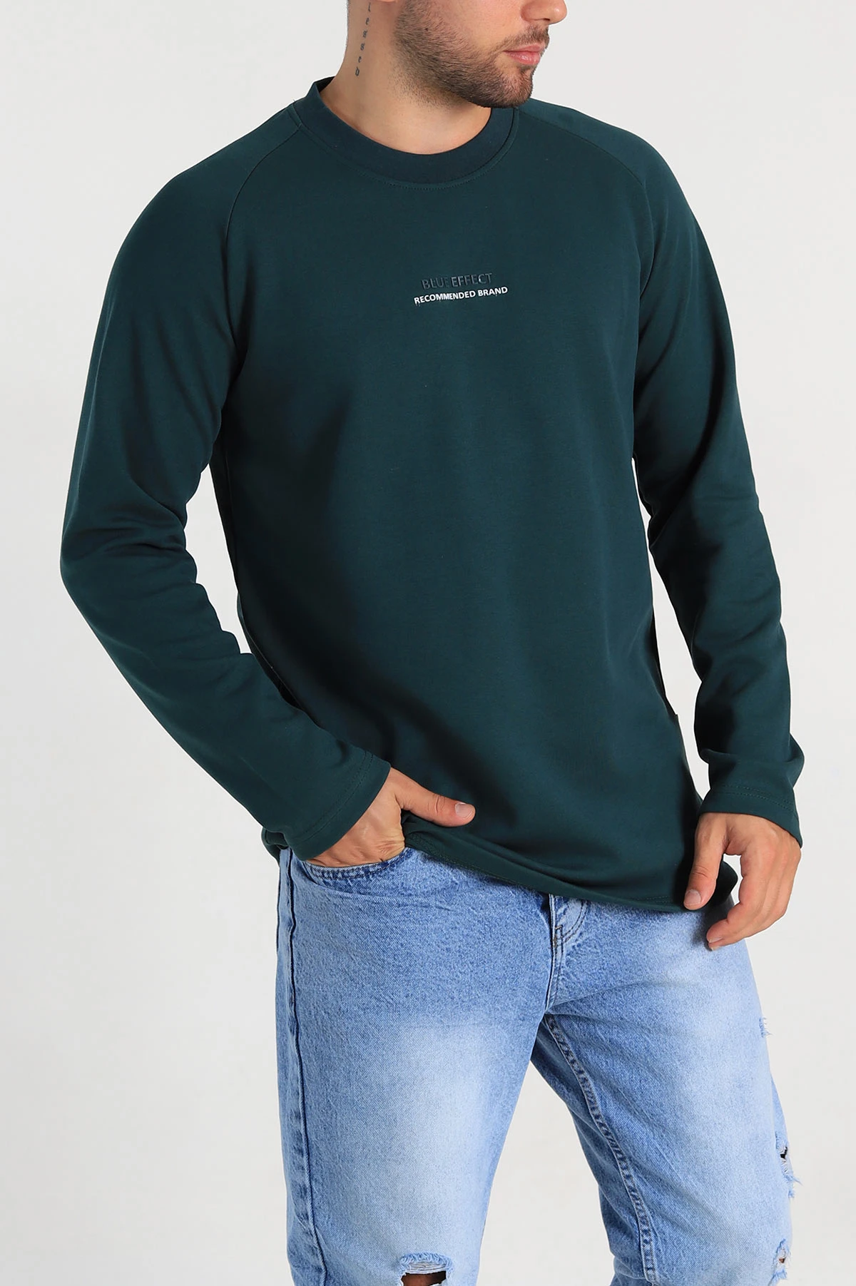 Zümrüt Yeşili Regular Fit Kabartma Baskılı Erkek Sweatshirt 305847