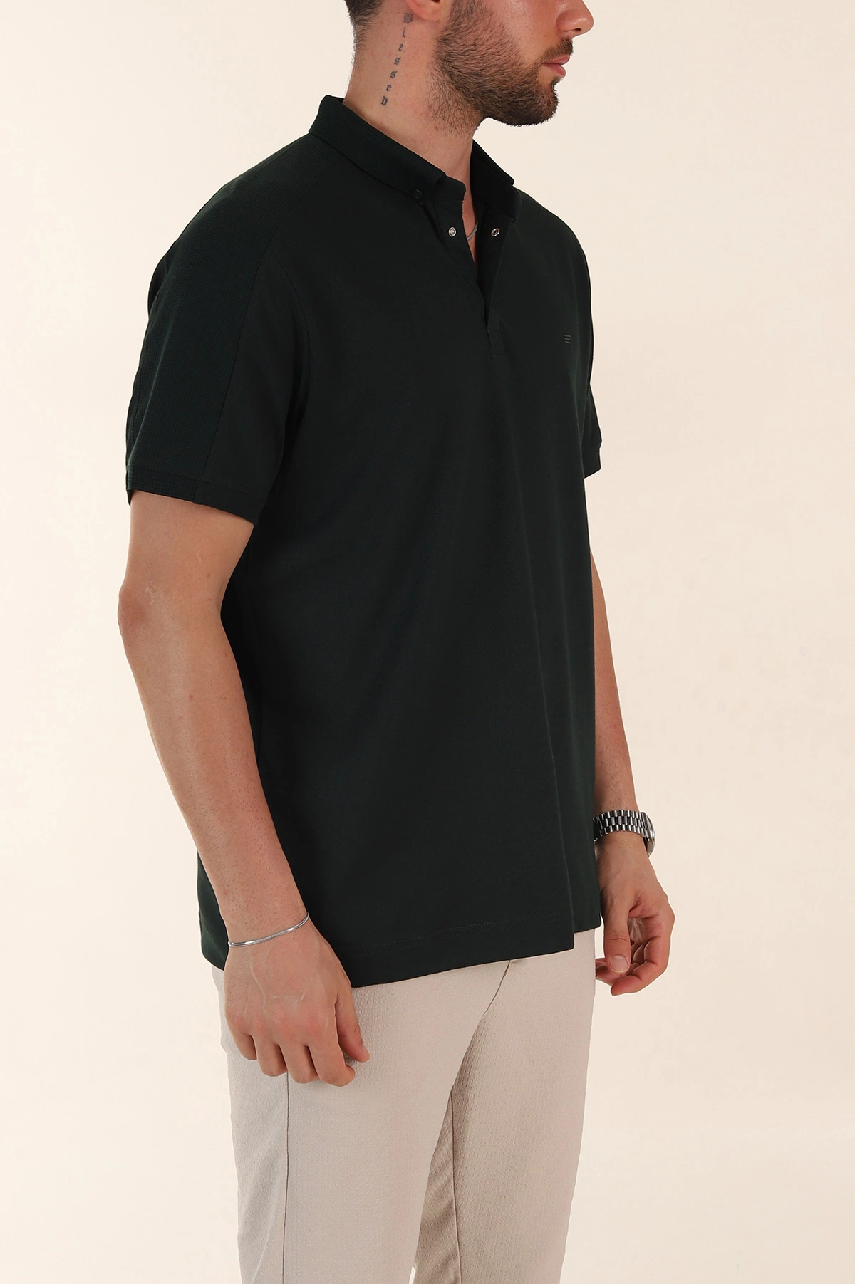 Zümrüt Yeşili Regular Fit Parçalı Polo Yaka Erkek Tişört 368299