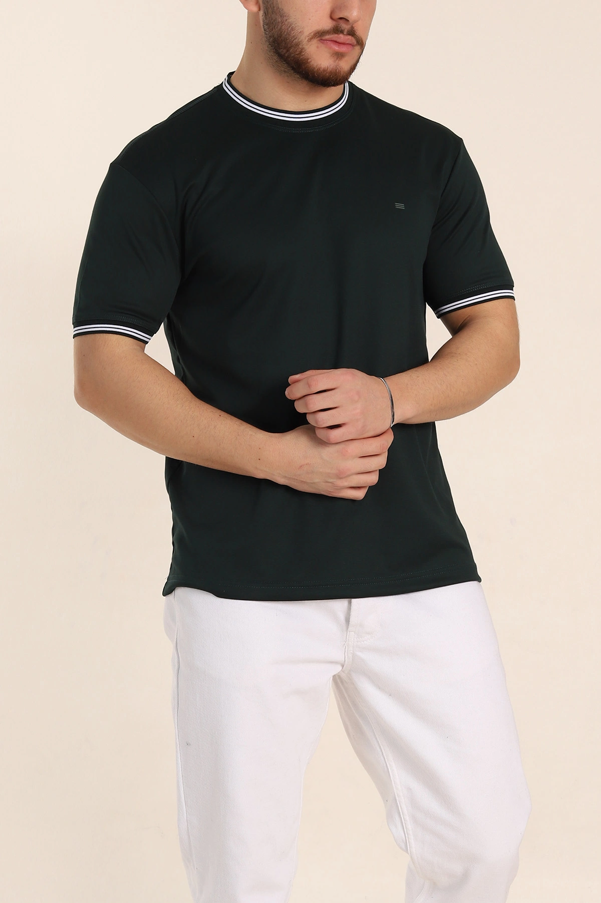 Zümrüt Yeşili Regular Fit Triko Yaka Basic Erkek Tişört 342359