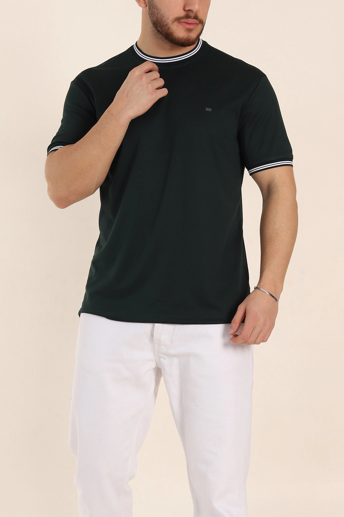 Zümrüt Yeşili Regular Fit Triko Yaka Basic Erkek Tişört 342359