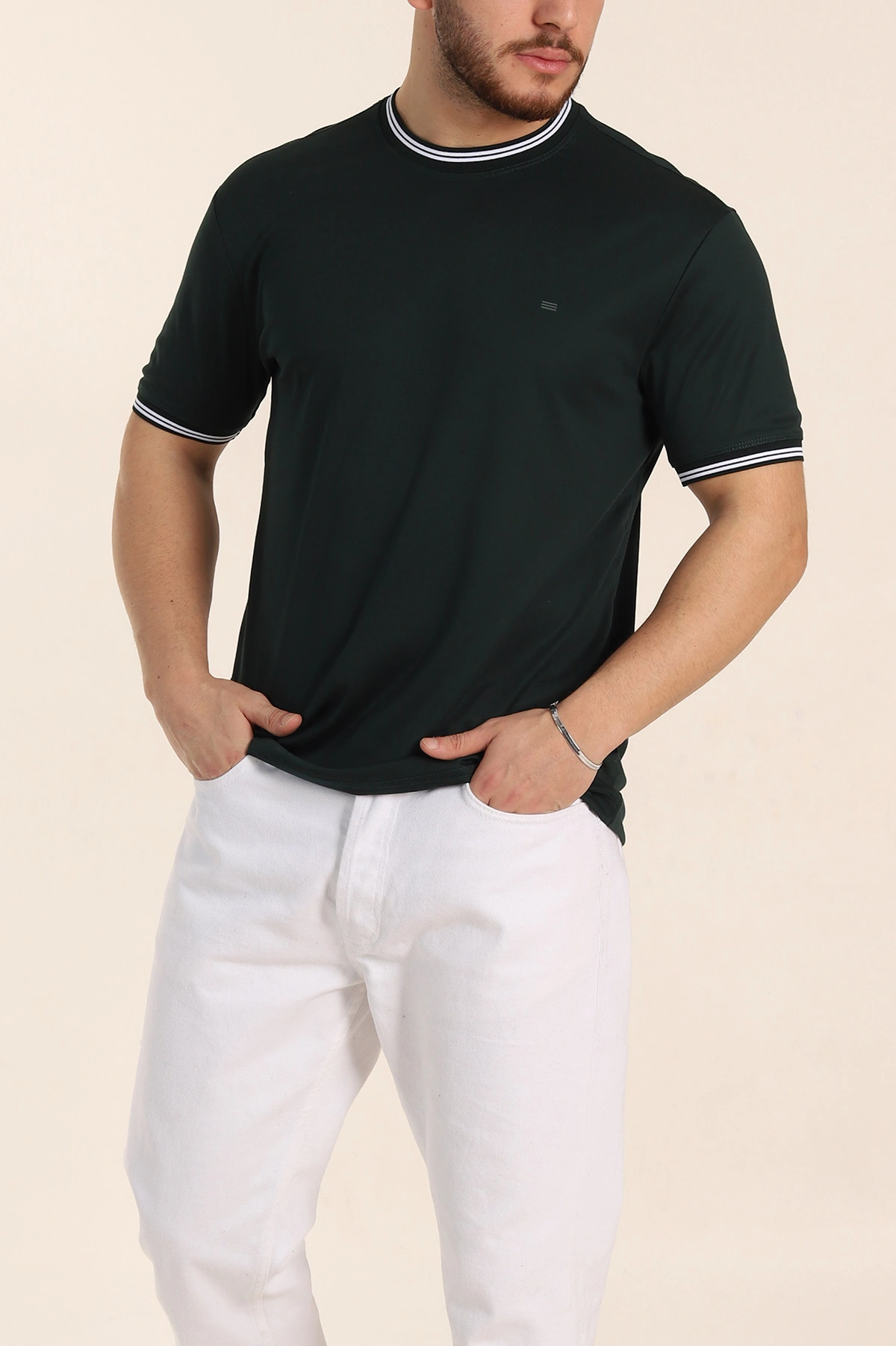 Zümrüt Yeşili Regular Fit Triko Yaka Basic Erkek Tişört 342359