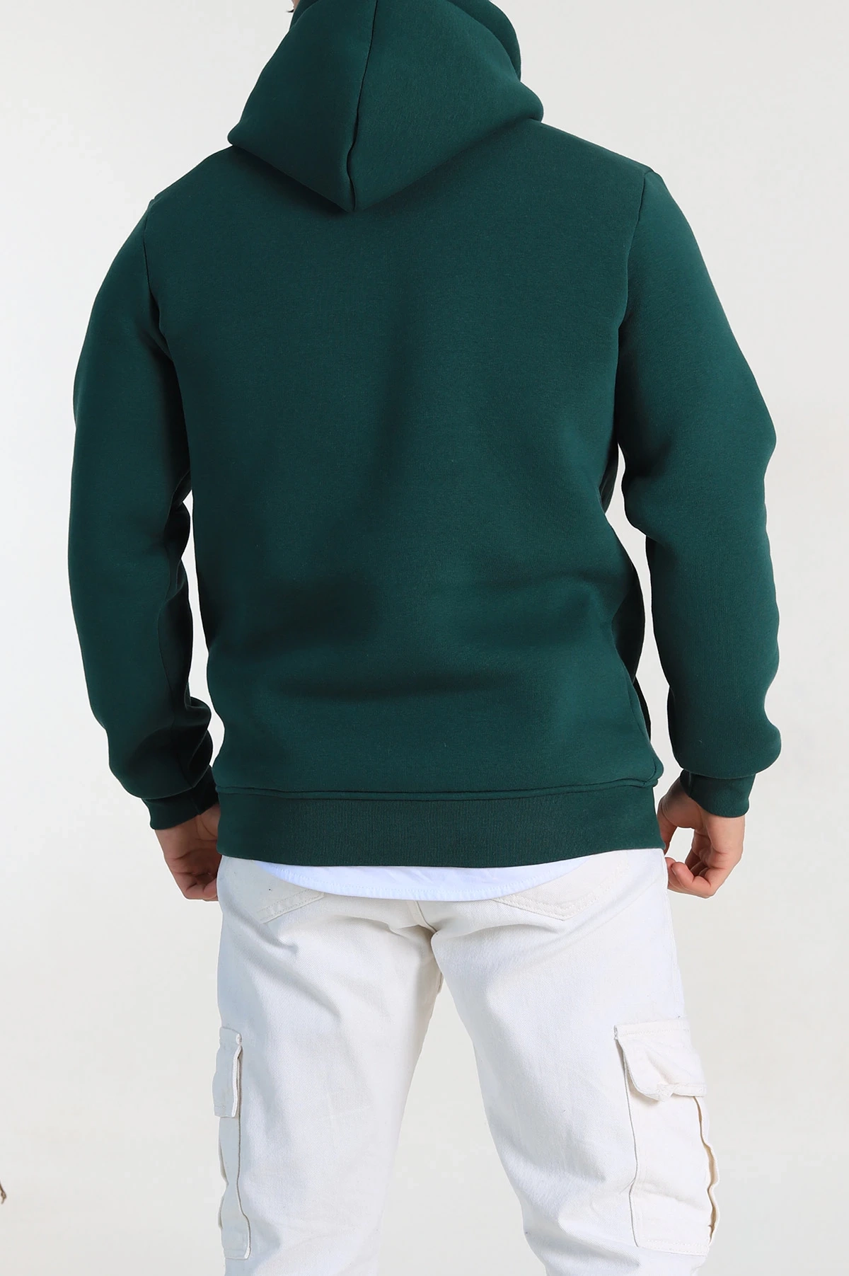 Zümrüt Yeşili Owersize Üç İp Şardonlu Erkek Kapüşonlu Basic Sweatshirt 400526