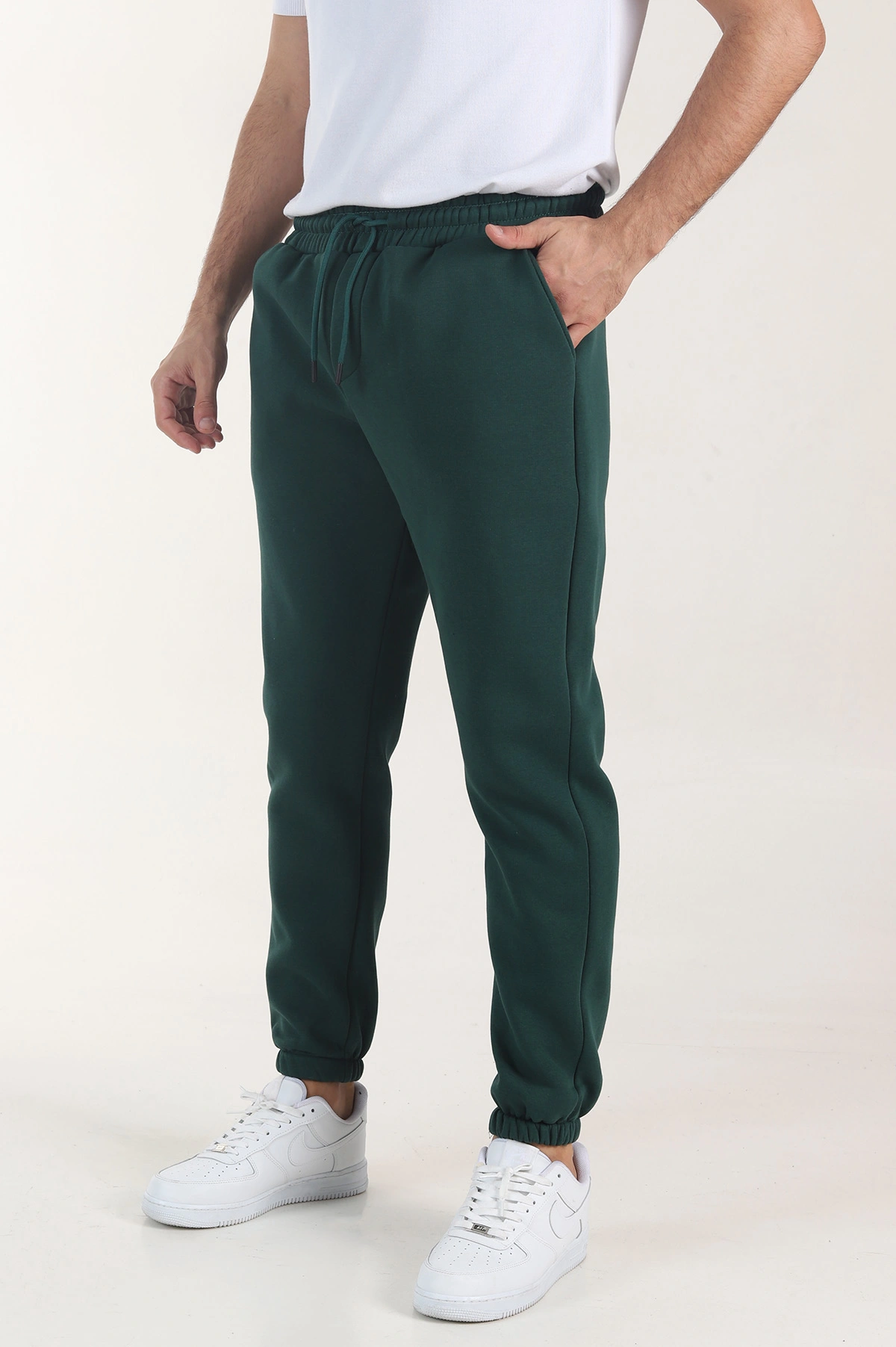 Zümrüt Yeşili Regular Fit Üç İp Şardonlu Paça Lastikli Erkek Eşofman Altı 407076