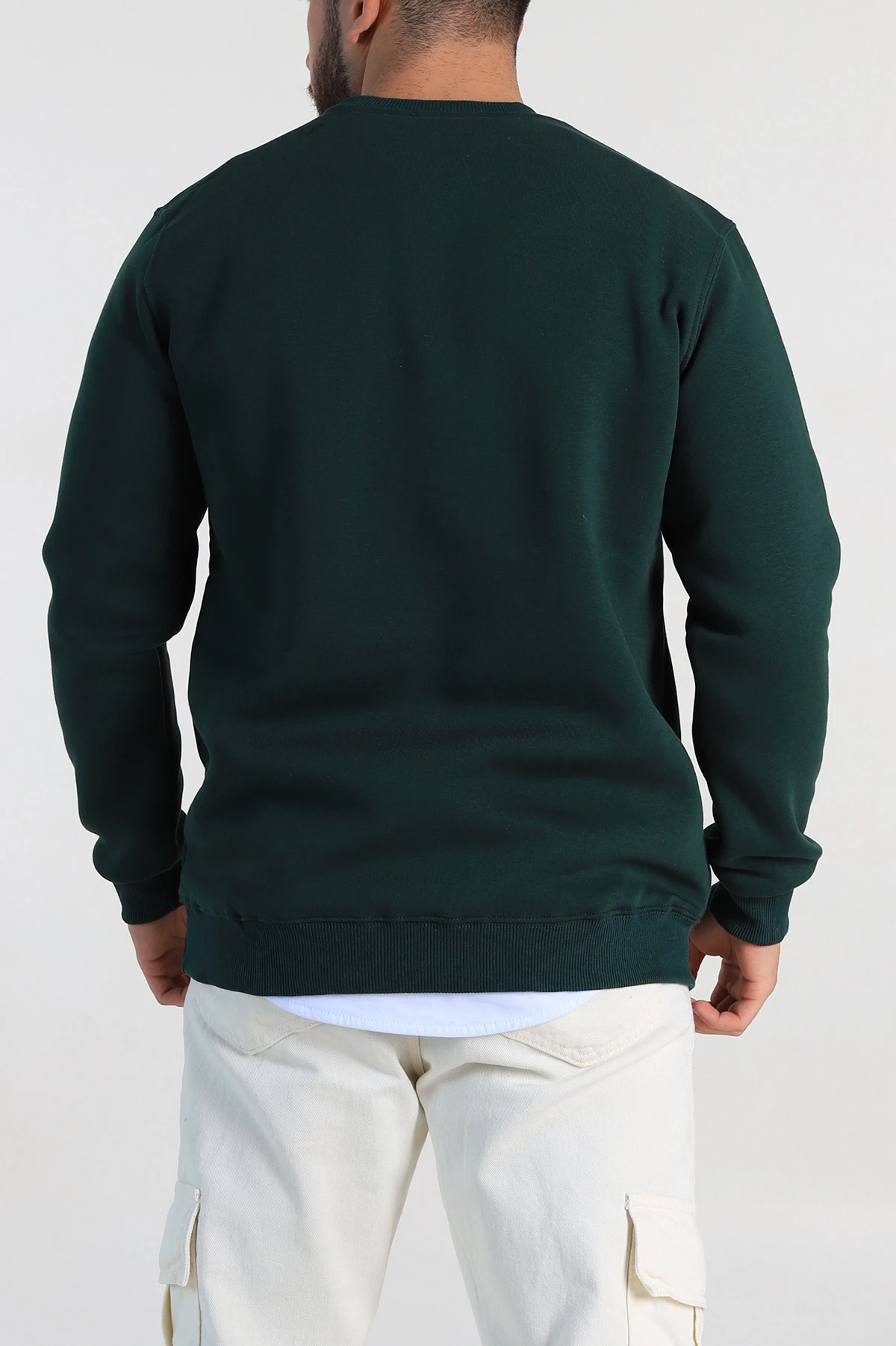 Zümrüt Yeşili Regular Fit Üç İp Şardonlu Yazı Detay Erkek Sweatshirt 308898