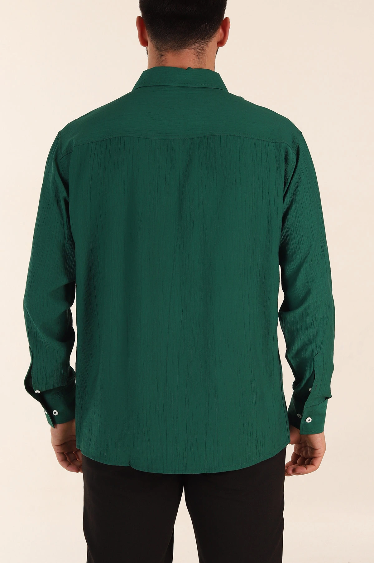 Zümrüt Yeşili Relaxed Fit Ata Yaka Uzun Kollu Erkek Gömlek 369595