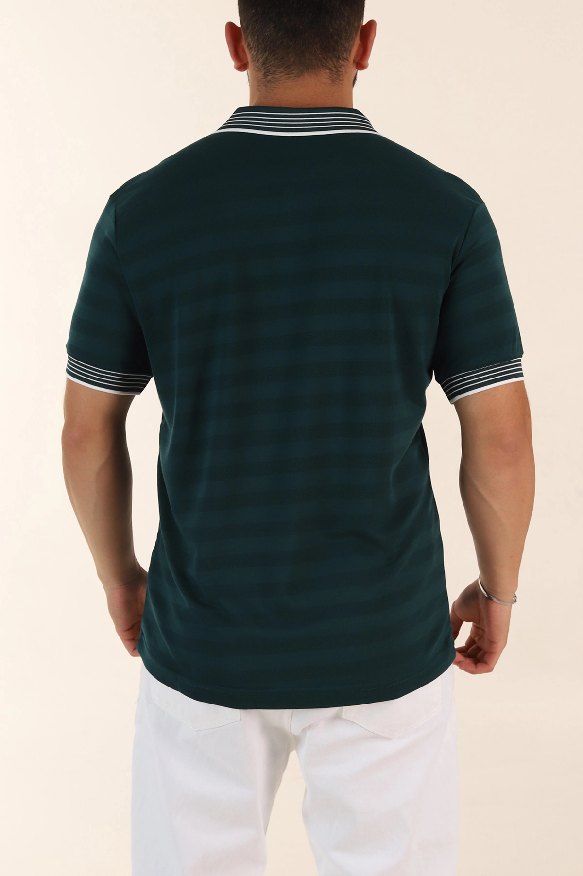 Zümrüt Yeşili Relaxed Fit Çizgi Dokulu Fermuarlı Polo Yaka Basic Erkek Tİşört 370230