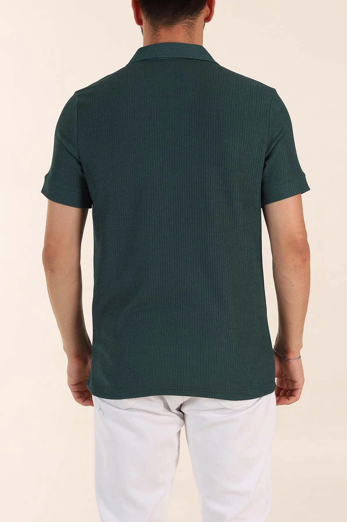 Zümrüt Yeşili Relaxed Fit Dokulu Patlı Polo Yaka Erkek Tişört 370264