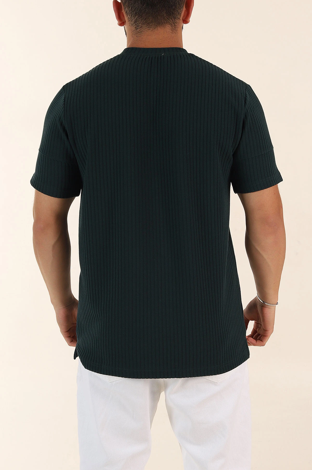Zümrüt Yeşili Relaxed Fit Dokulu Yazı Detaylı Erkek Tişört 370307