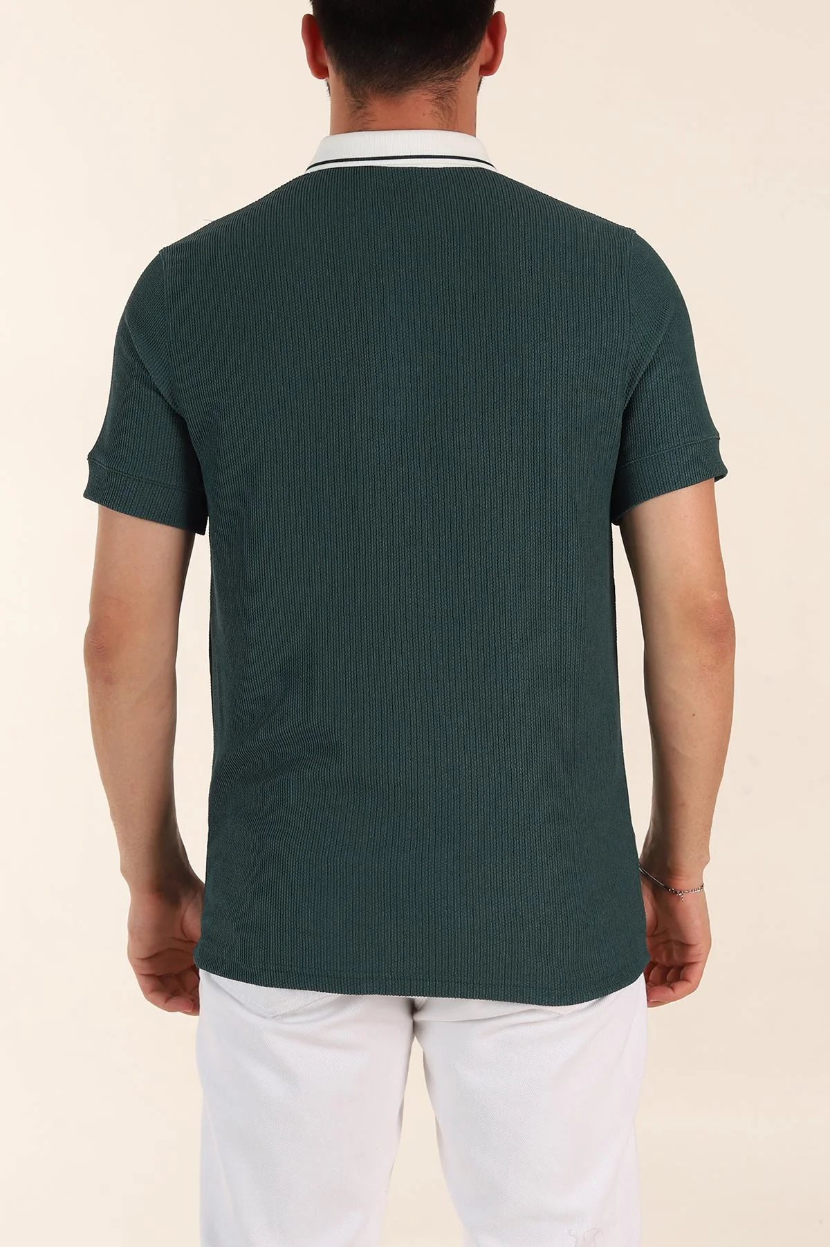 Zümrüt Yeşili Relaxed Fit Gizi Düğmeli Polo Yaka Erkek Tişört 370270
